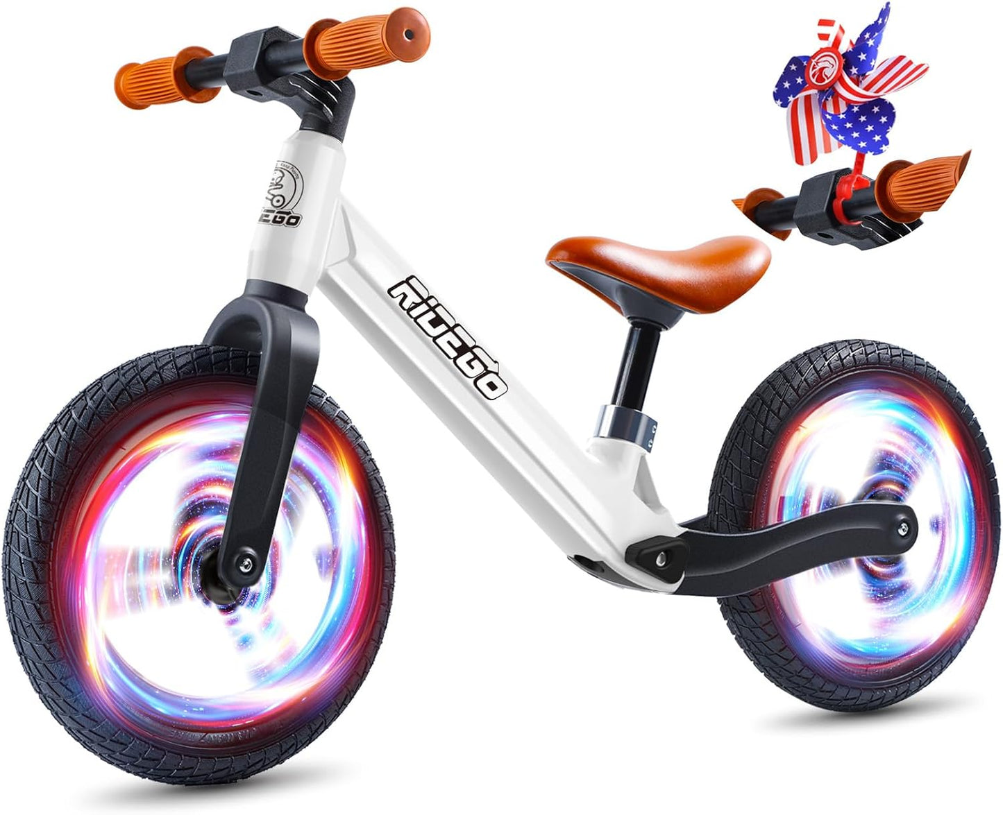 Ridego 12 or 14 Inch Balance Bike for Kids 2-6 Year Old,Lightweight Kids Bike with Adjustable Seat, Push Bicycle with Air Rubber Tires，Ride-on Toys Birthday Gift