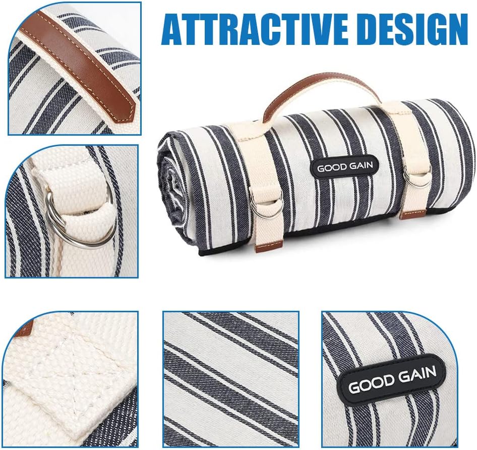 G GOOD GAIN Waterproof Picnic Blanket Portable with Carry Strap for Beach Mat or Family Outdoor Camping Party (Berry Blue)