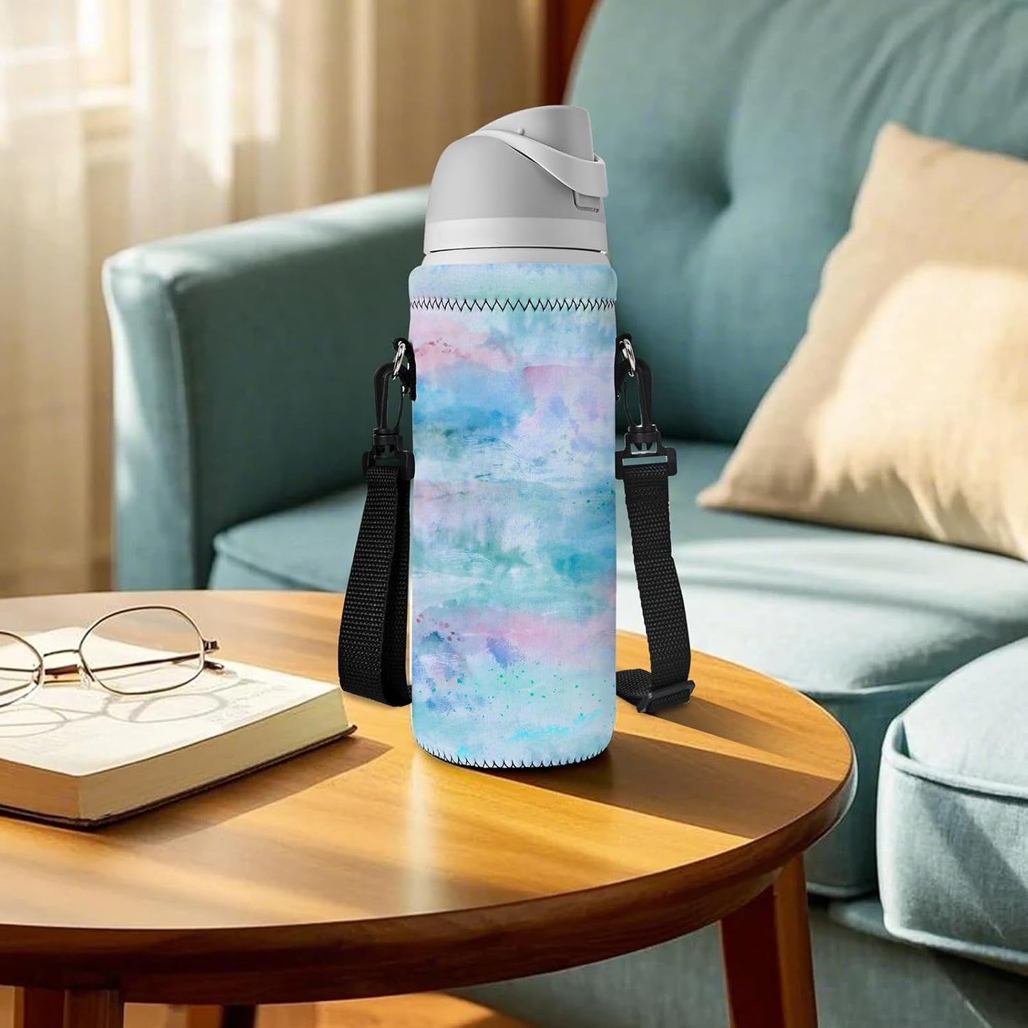 RICHEN Neoprene Water Bottle Carrier Bag with Adjustable Shoulder Strap,Insulated Water Bottle Cover for Stainless Steel/Glass/Plastic Bottles