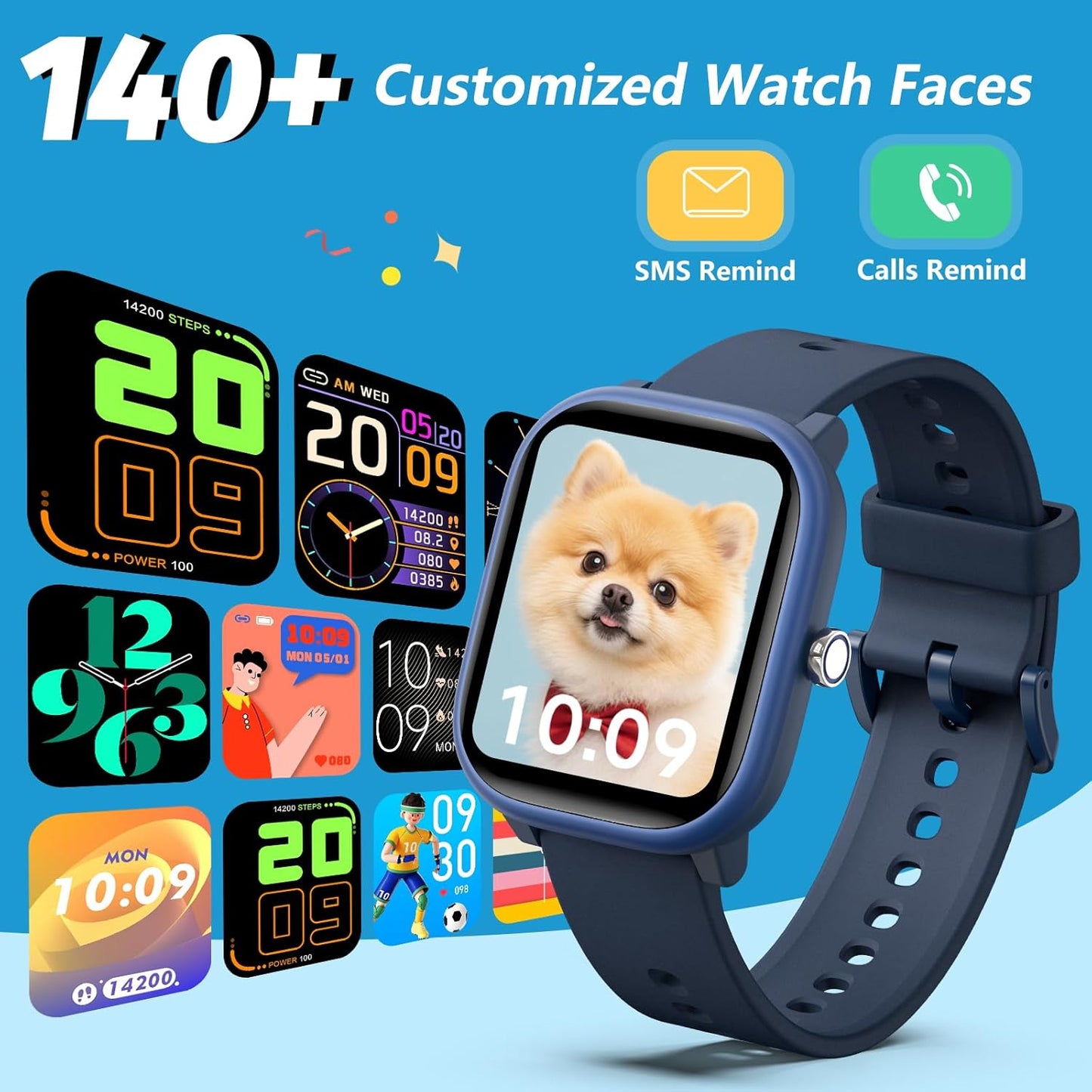 Kids Wach for Girls Boys 6-15 Year Old - Smart Watch for Kids 1.8" Fitness Tracker,No Phone Needed,Pedometer Sleep Monitor Heart Rate Waterproof,Puzzle Game for Girls Boys Teens Birthday Gift (Blue)
