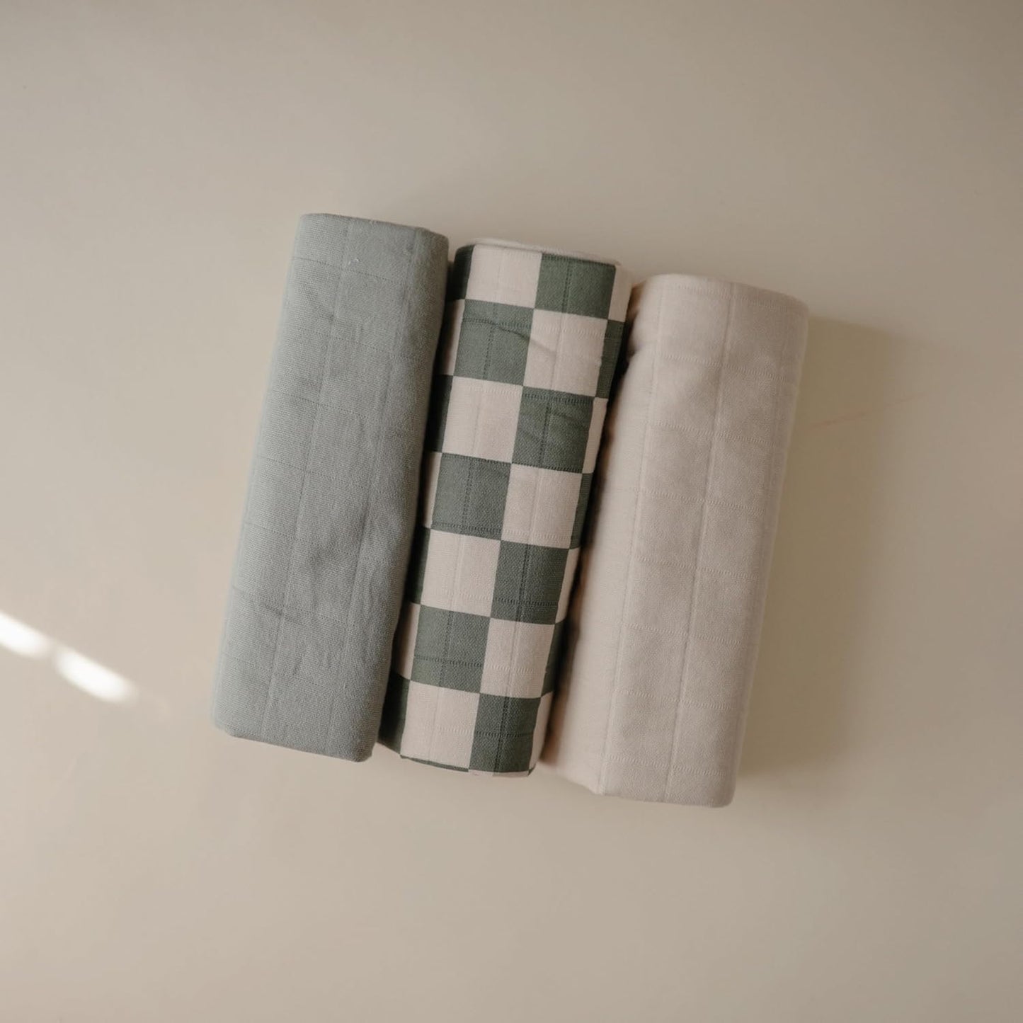 mushie Waterproof Changing Pad Liners | 100% Organic Cotton | Set of 3 (Olive Check Combo)