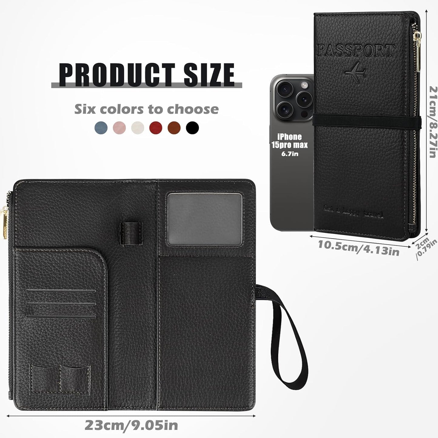 Travel Passport Wallet, RFID Blocking Passport Holder with Zipper, Passport Cover for Women Men, PU Leather Travel Document Organizer with Card Slots, Gift for Family Friends, Black