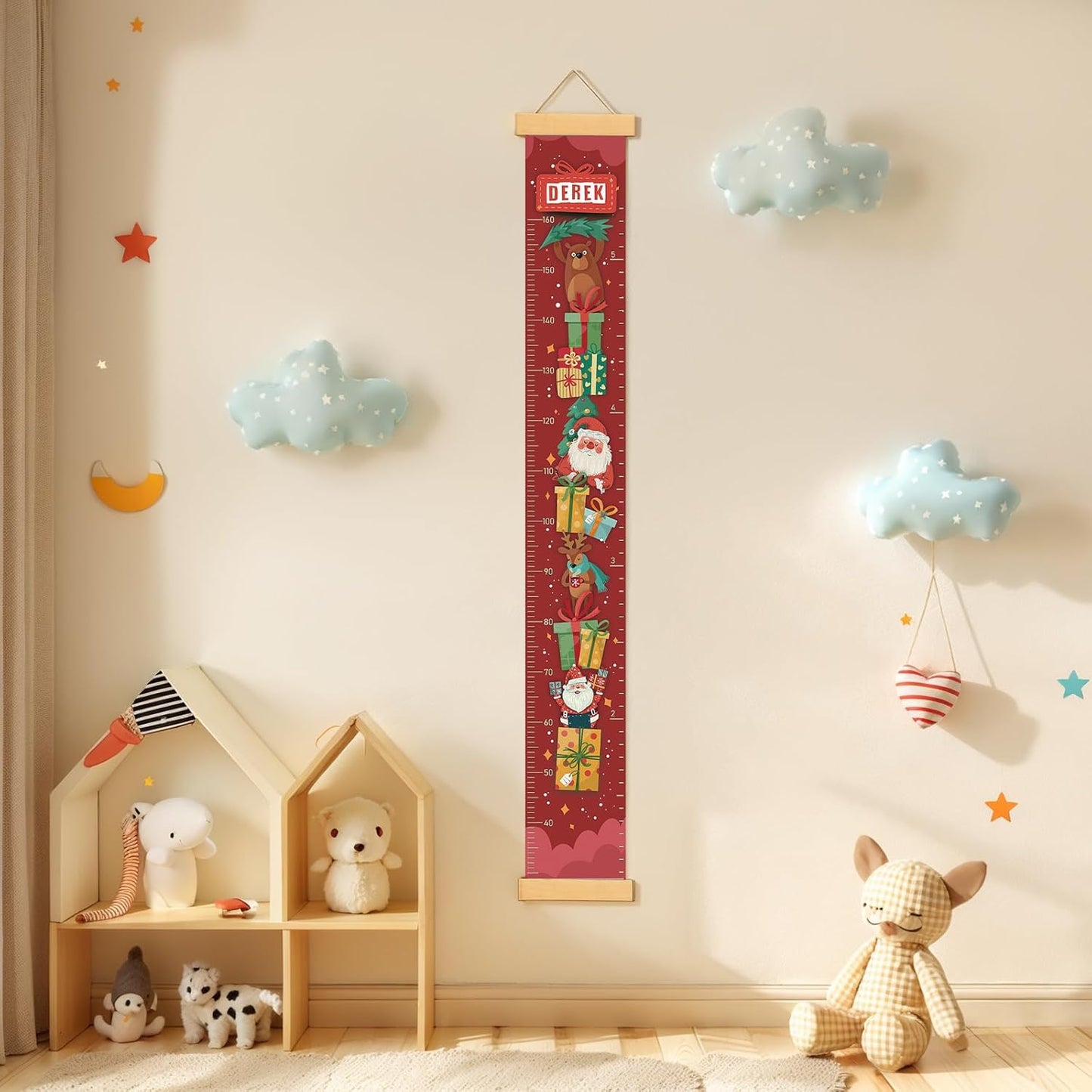 Personalized Name Growth Chart Wall Decor for Kids – Canvas Removable Height Chart Measuring Ruler 59" x 7.9" （Santa Claus Gifts）