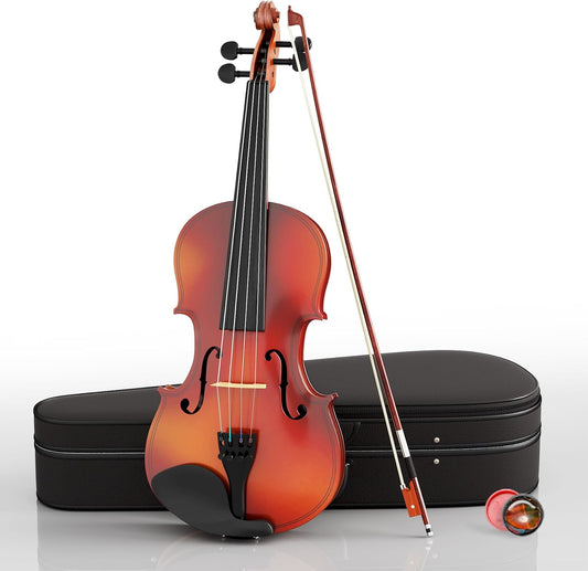1/2 Beginner Violin Kit for Kids,Complete Violin Set with Case, Bow, Rosin,Natural