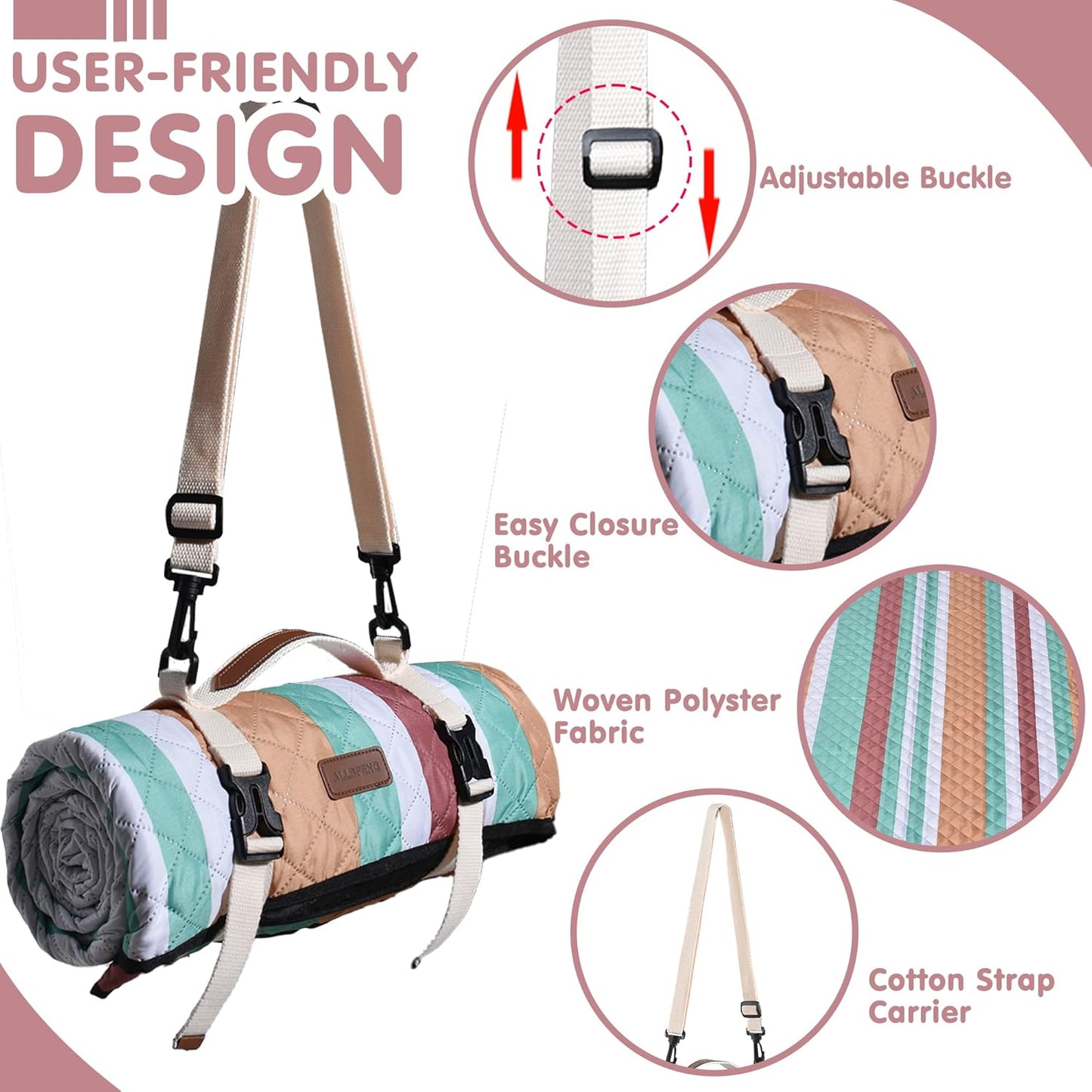 Waterproof Picnic Blanket 80" x 60" in Portable with Carry Strap for Beach Mat or Family Outdoor Camping Party, Park Blanket for Grass Park, Hiking, Travel, Concerts (Orange&Brown, 80" x 60")