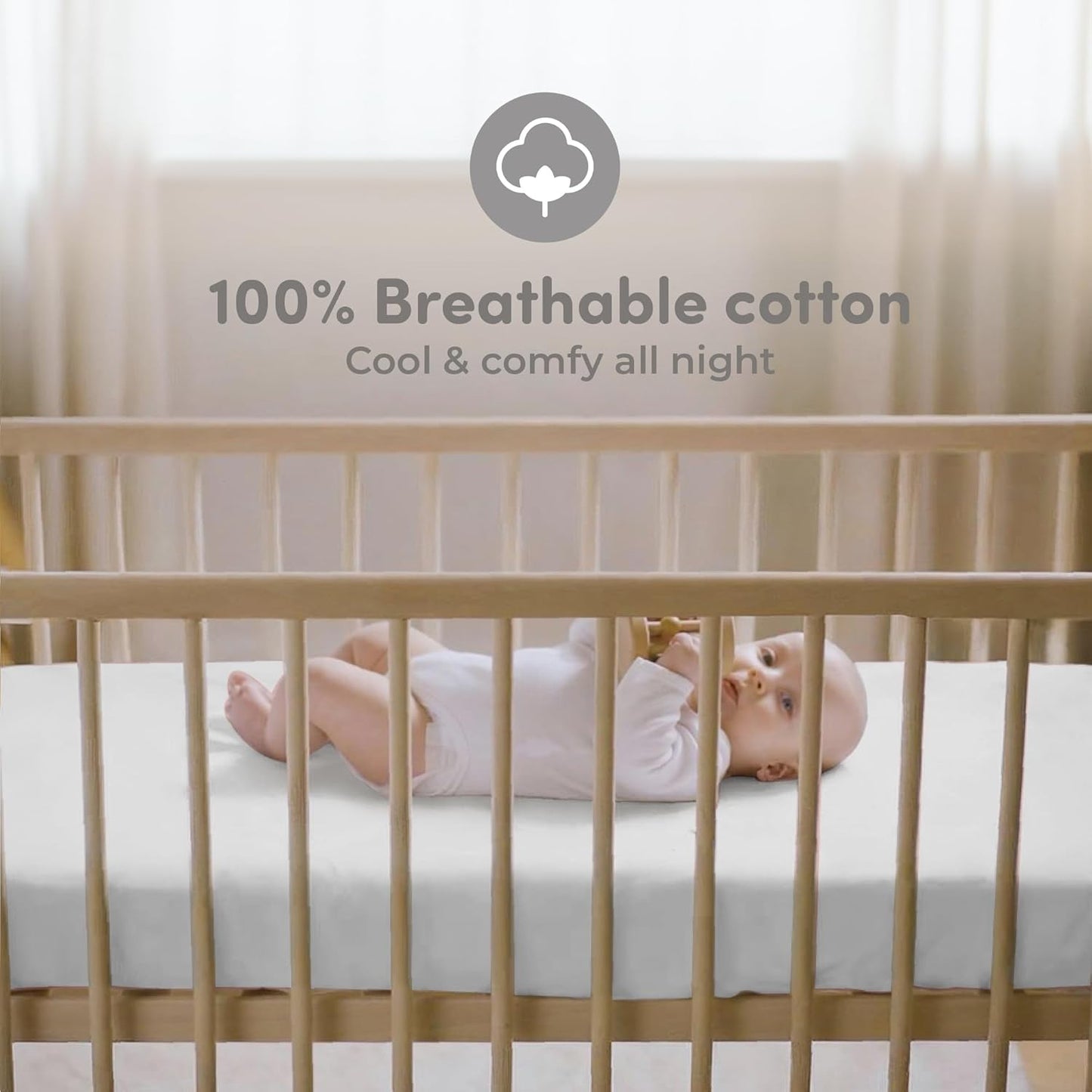 Sweety Fox 2-Pack Cotton Jersey Crib Sheets – Soft Fitted Sheets for Boys and Girls, Mini Crib Sheets, Toddler Bed Sheets (White)