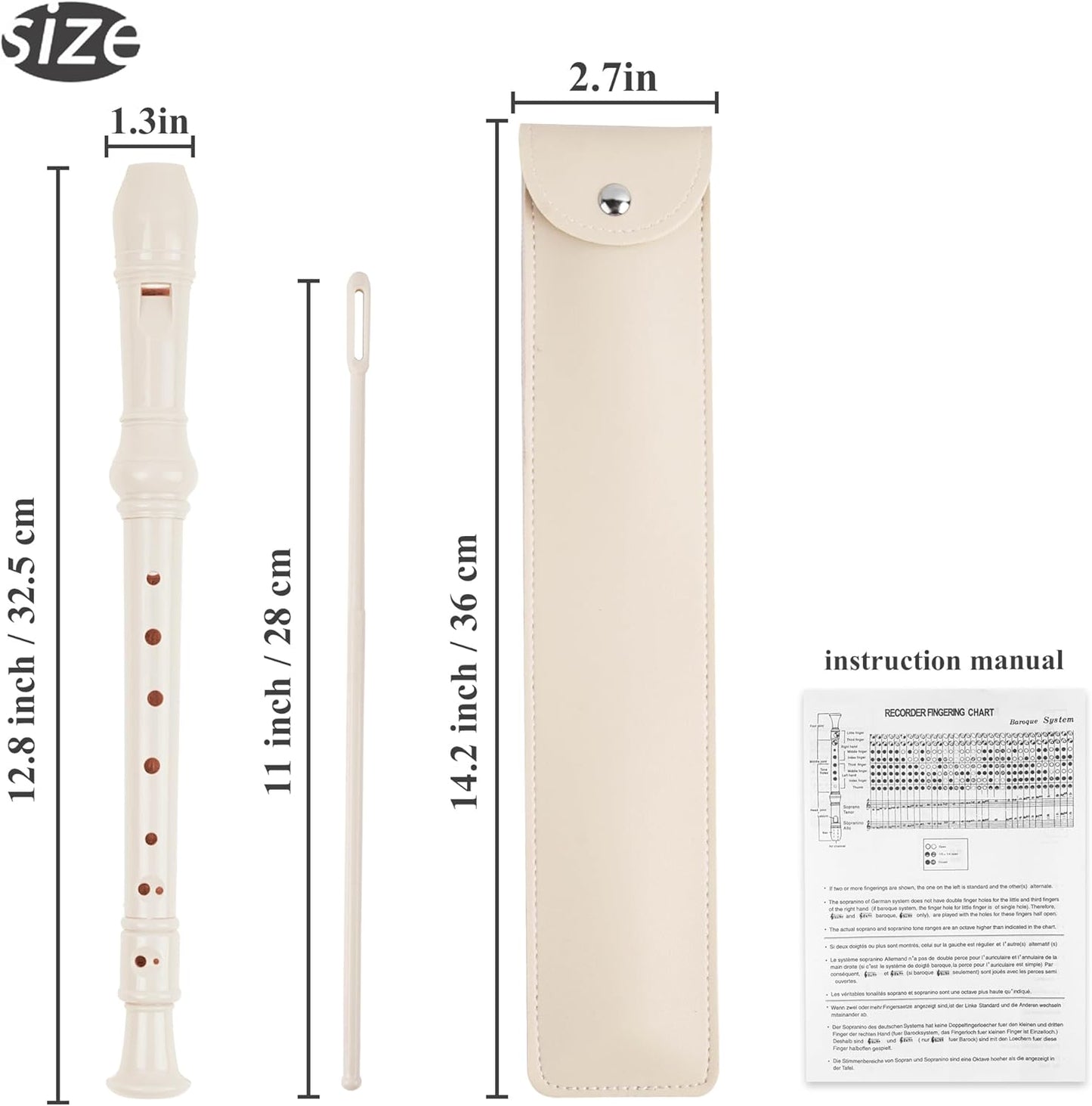 LIZIMANDU Recorder Instrument for Beginner Kids Adults,8-Hole Soprano Descant Recorder Music Flute with with Cleaning Rod & Leather Case For School Student Home Entertainment(2-Beige)
