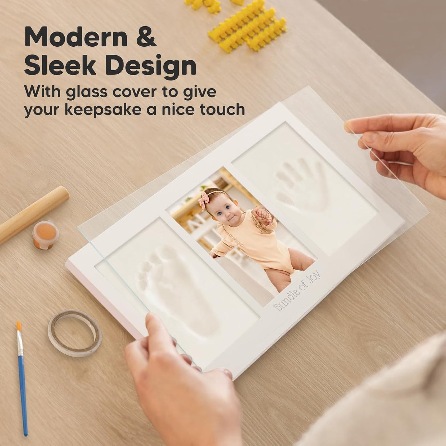 Baby Hand and Footprint Kit - Clay Handprint Keepsake Frame, Newborn Nursery Picture Frame, Personalized New Mom Gifts for Baby Shower & Registry (Petal Pink)