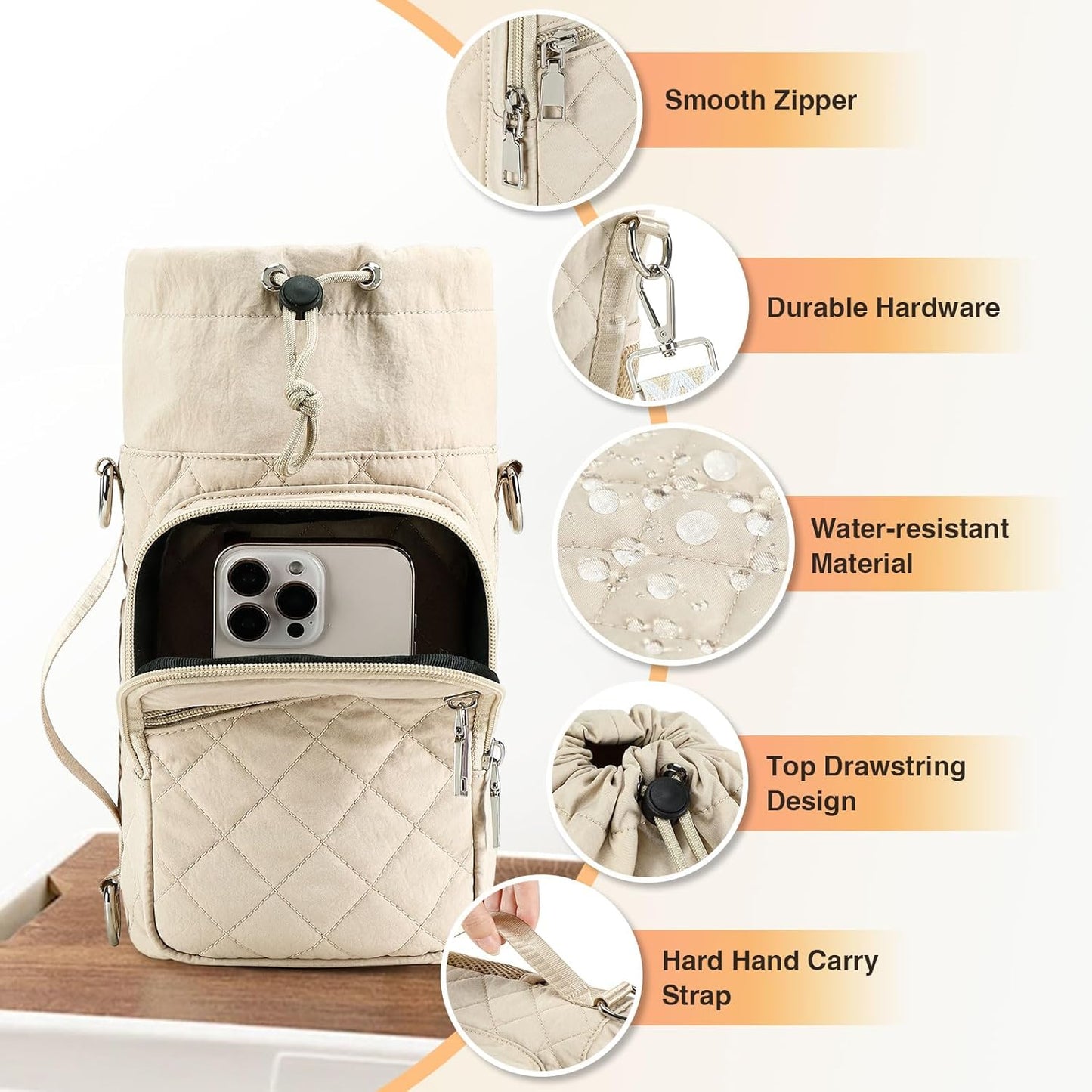 Water Bottle Carrier Bag with Strap, Water Bottle Holder Crossbody Bags for Women Men for Walking, Hiking,Cycling