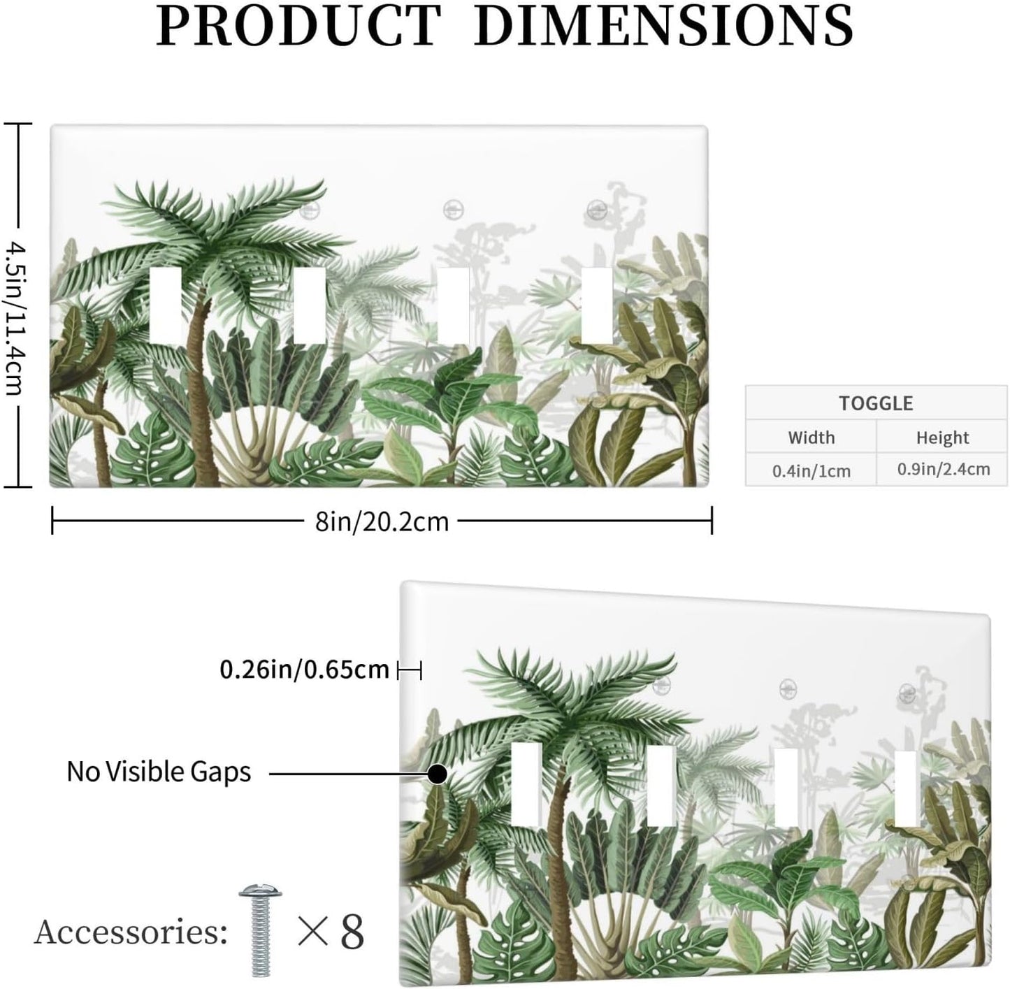 Palm Tree Banana Leaf Green Rainforest Natural Landscape Light Switch Covers Quad Toggle Electrical Faceplate 4 Gang Wall Plate Decorative Switch Plates for Bed Room Living Room Decor