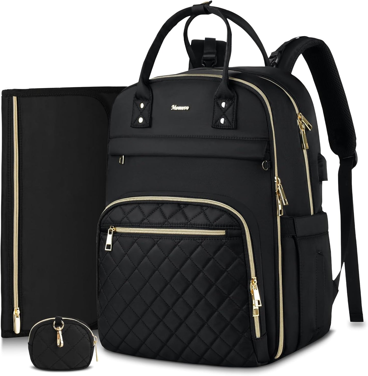 MOMUVO Diaper Backpack for Women Large Capacity with Insulated Pockets Diaper Bags For Baby Girl Boy Waterproof Baby Bags