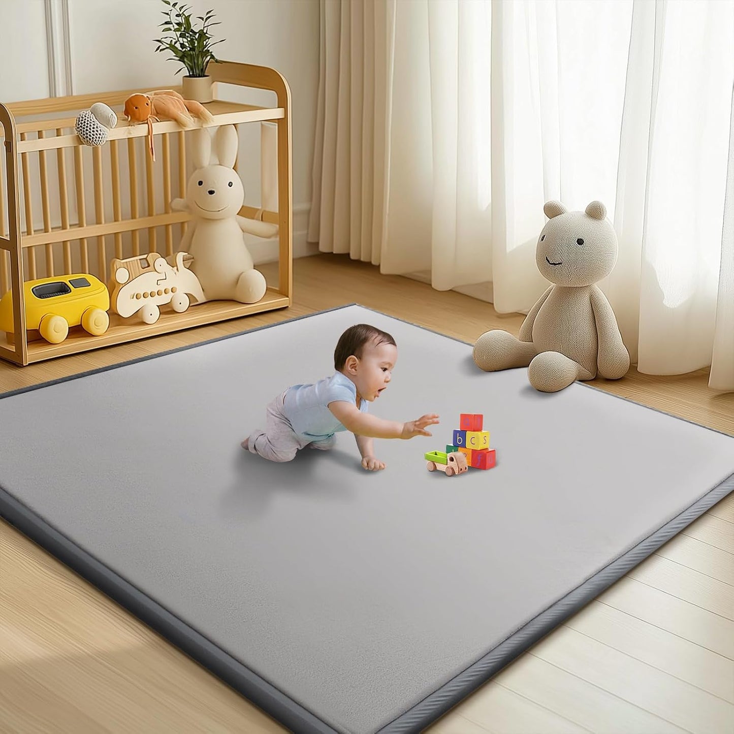 Baby Play Mat for Floor - 1.4" Thick Memory Foam Rug, 50"x50" Playpen Tummy Time Mat, Soft Velvet Nursery Rug, Large Padded Crawling Mat, Cushioned Pads for Playroom Toddlers, Infants, Yoga, Tatami