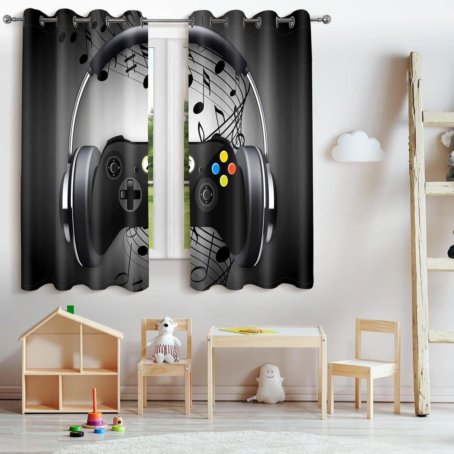 Jekeno Game Controller Blackout Curtains for Kids Boys Teens Bedroom Colorful Video Game Gamer Gaming Gamepad Decor for Home Living Room Grommet Window Drapes 2 Panel Set, 52"x84"