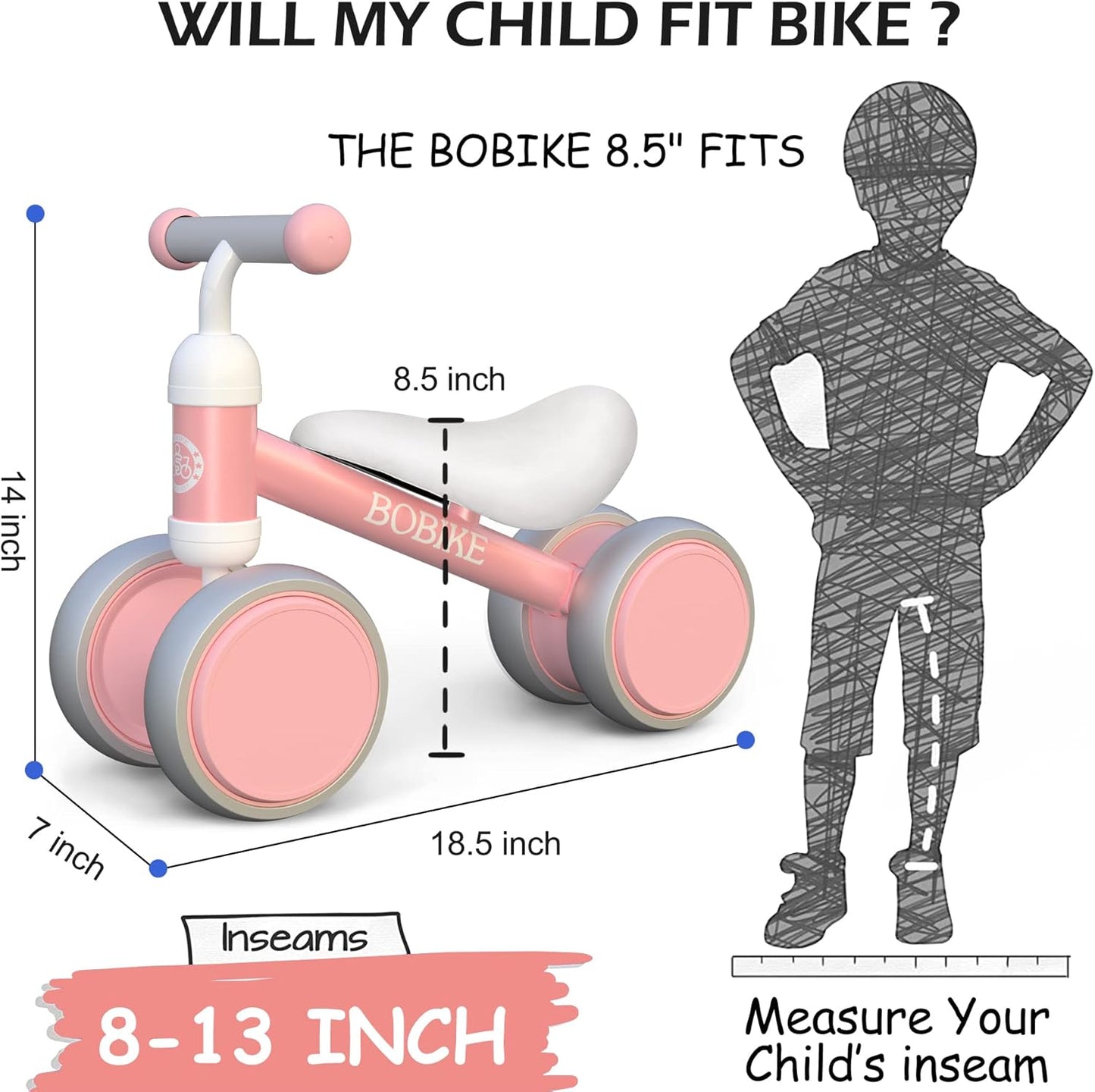 Baby Balance Bike Toys for 12-36 Months Kids Toy Boy and Girls Gifts Toddler Best First Birthday Gift Children Walker No Pedal Infant 4 Wheels Bicycle (Classic, Pink)