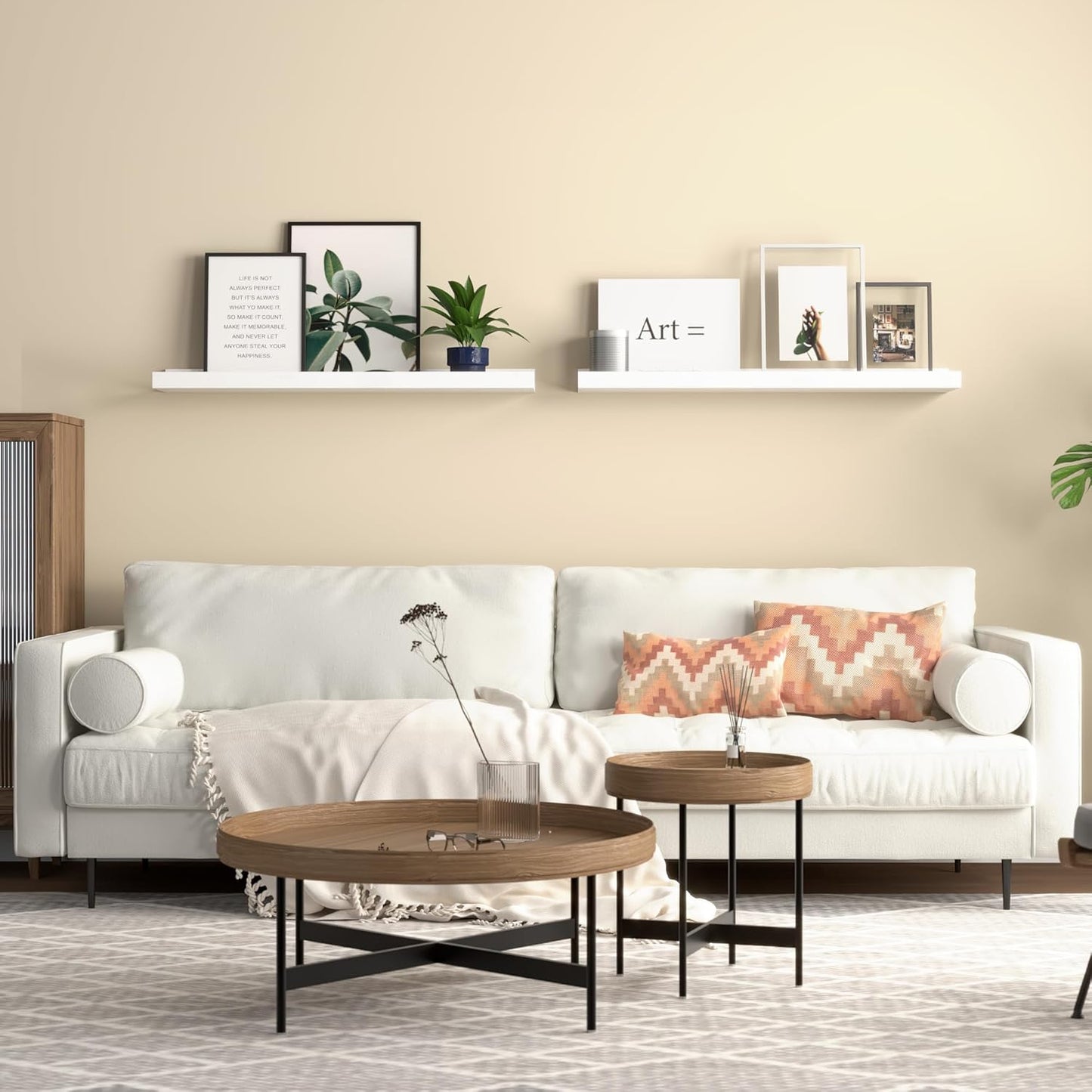 23.6 Inches Long Floating Shelves Wall Mounted, 2 Set Modern White Wall Shelf for Bedroom, Nursery Book Shelf with Lip, Picture Ledge Shelf for Wall Decor Living Room Bathroom Kitchen- White