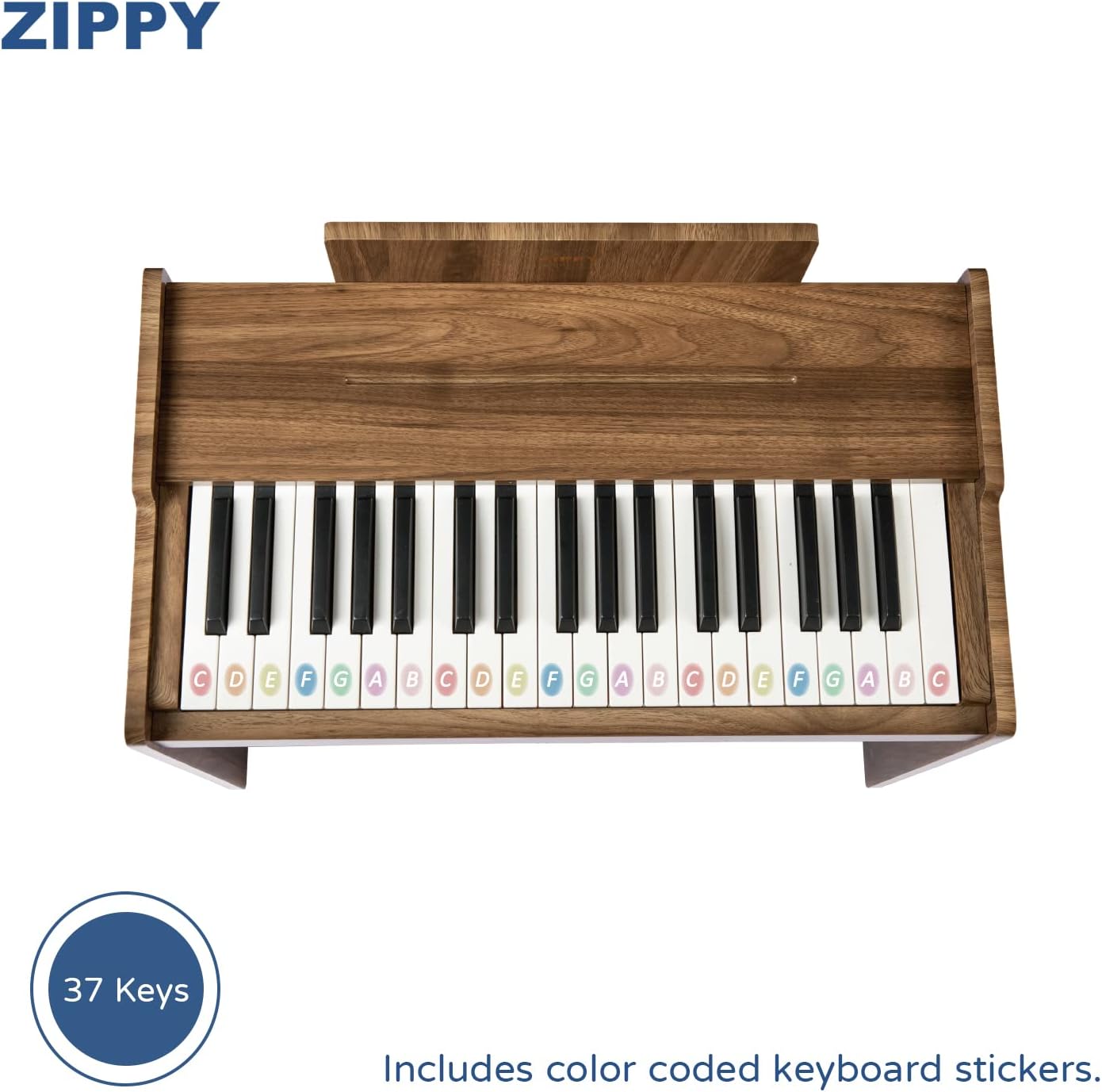 ZIPPY Kids Piano Keyboard, 37 Keys Digital Piano for Kids, Music Educational Instrument Toy, Wood Piano for 3+ Girls and Boys (Walnut Basic)
