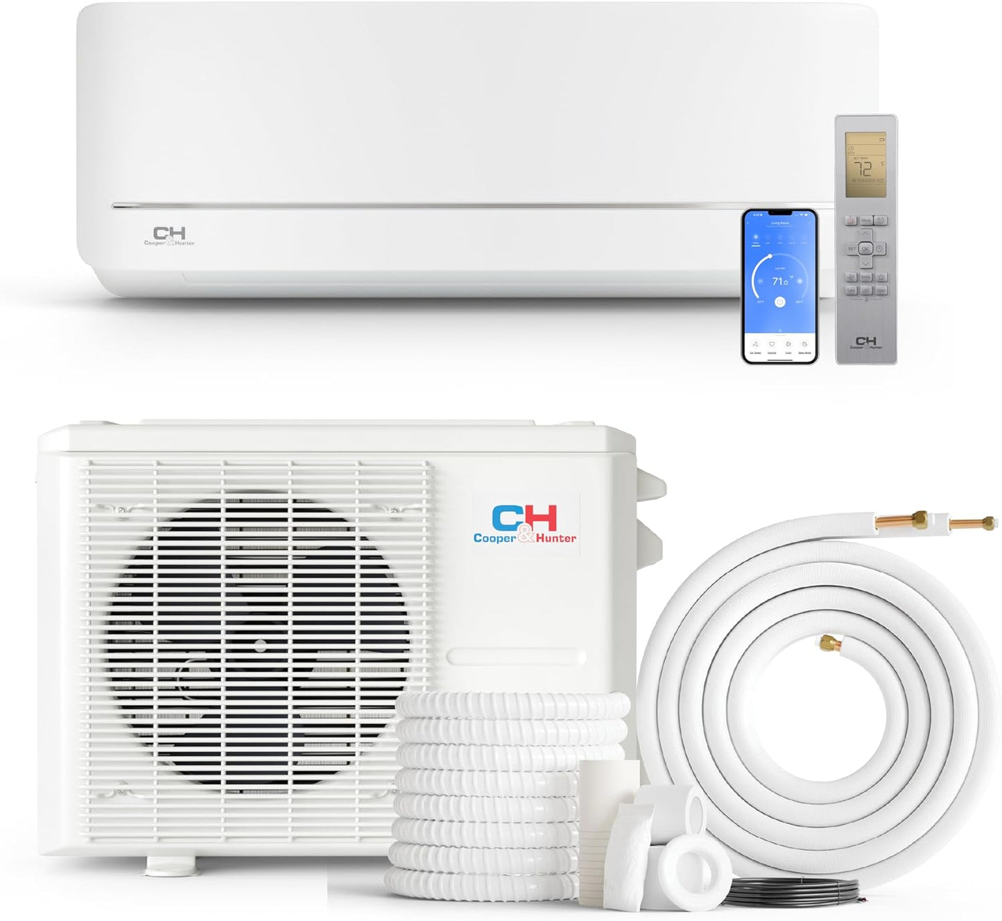 Cooper & Hunter 18,000 BTU, 230V 19 SEER Ductless Mini Split AC/Heating System Pre-Charged Inverter Heat Pump with 16ft Installation Kit