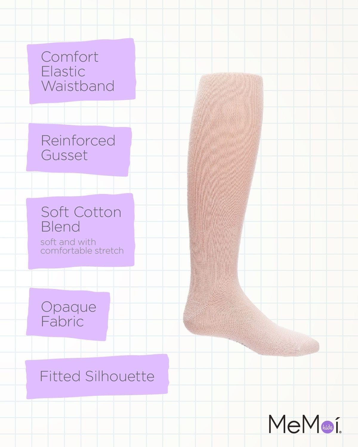 MeMoi Soft Pima Cotton Tights for Girls, Soft and Lightweight Opaque Tights for girls - Sizes 8 to 16