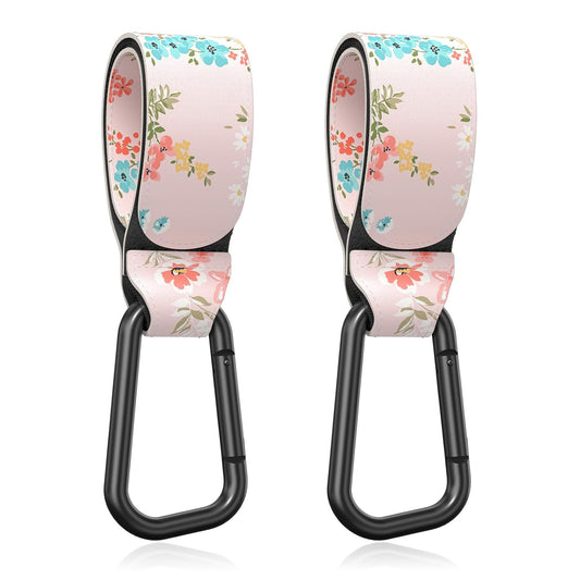 Baby Stroller Hooks for Hanging Bags, Universal Stroller Clips Accessories, Mommy Hook for Diaper Bag, Shopping Cart, Purse, Backpack - 2 Pack, Pink Flower