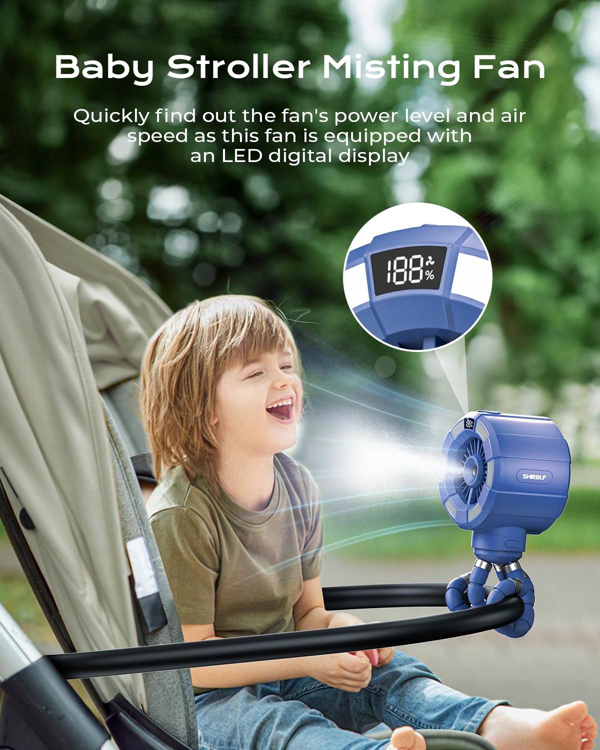 6000mAh Misting Fan for Stroller, 3 Speeds Portable Clip Fan with Intermittent/Continuous Spray, 14H Cooling, Detachable Mount, Timer & Night Light for Baby (100ML Water Tank)-Darblue