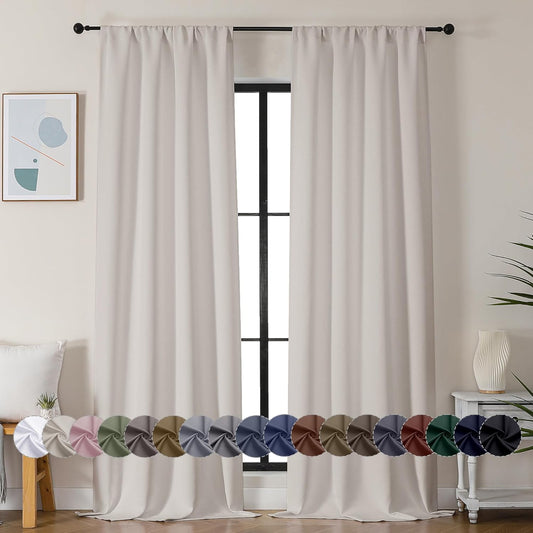 Simplebrand Ava Natural Blackout Curtains for Bedroom 90 Inches Long 2 Panels Set, Solid Privacy Energy Saving Living Room Window Treatment Curtains Blackout Drapes, W40 x L90 Inch, Natural