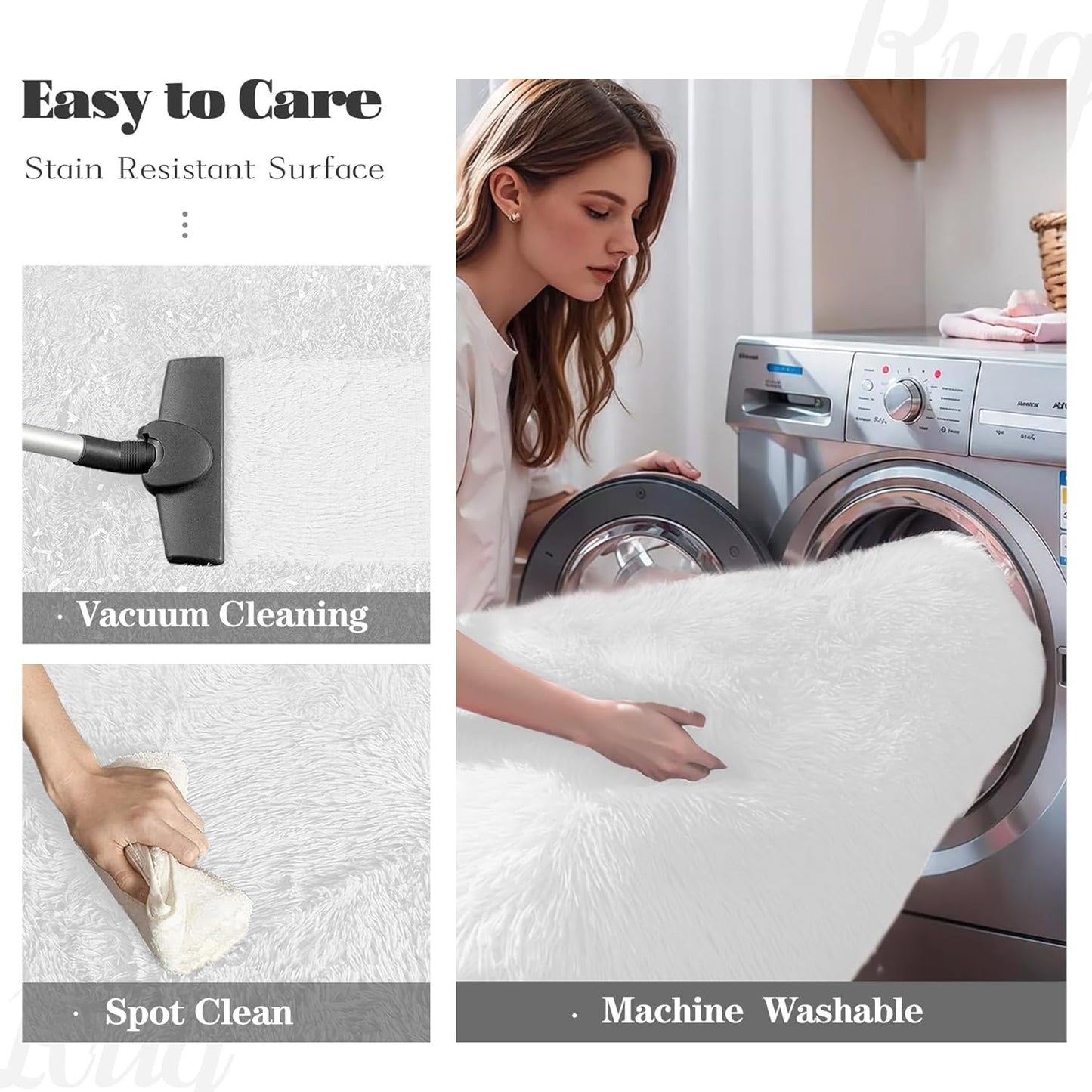 4FT Round Rug for Bedroom: Fluffy Shag Soft Washable Rugs Circle Small Fuzzy Plush Indoor Carpet for Living Room Nursery Playroom Dorm Kids Girls Boys Room (White, 4'x4')