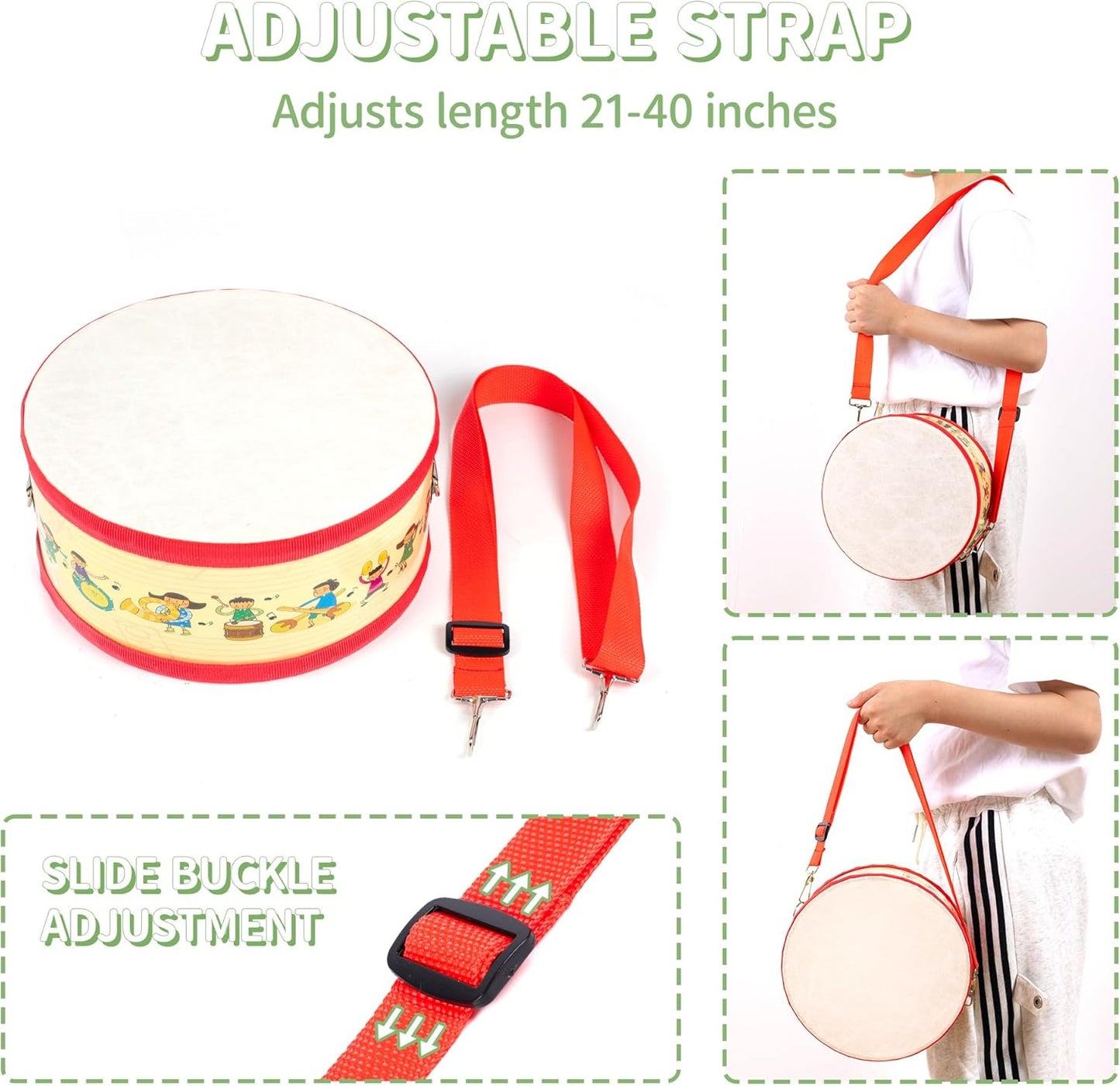 Kids Drum Set with Adjustable Strap: Toddler Musical Instrument for Ages 3-5, Wearable Drum Kit with Drumsticks, Educational Percussion Toy for Rhythm Music Development (Red)