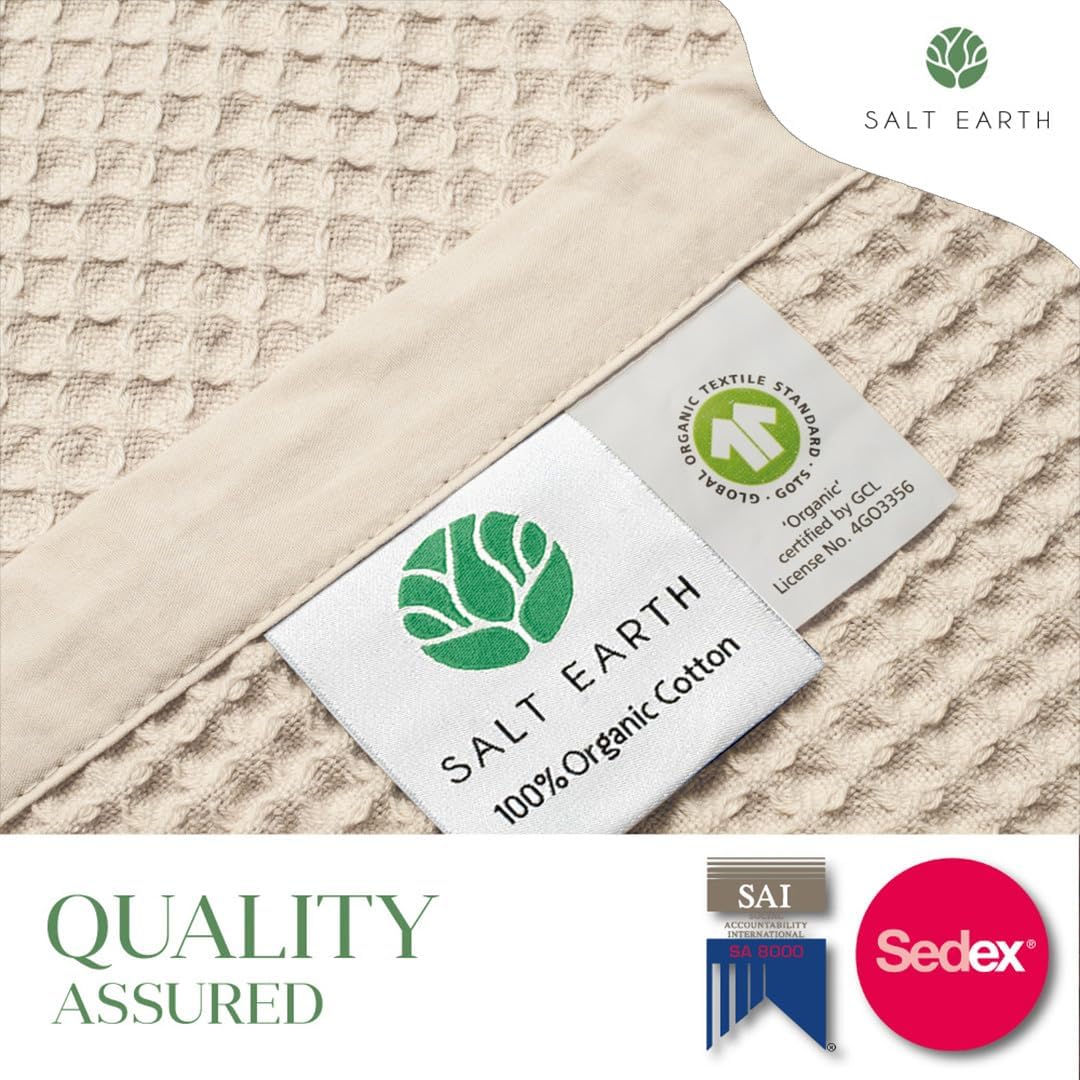 Salt Earth GOTS Certified 100% Organic Cotton Throw Blanket, 90" X 90" Waffle Blankets & Throws for Bed, Throw Blanket for Couch, Modern and Cozy Blanket, All Season, Comfy & Soft Blanket (Parchment)