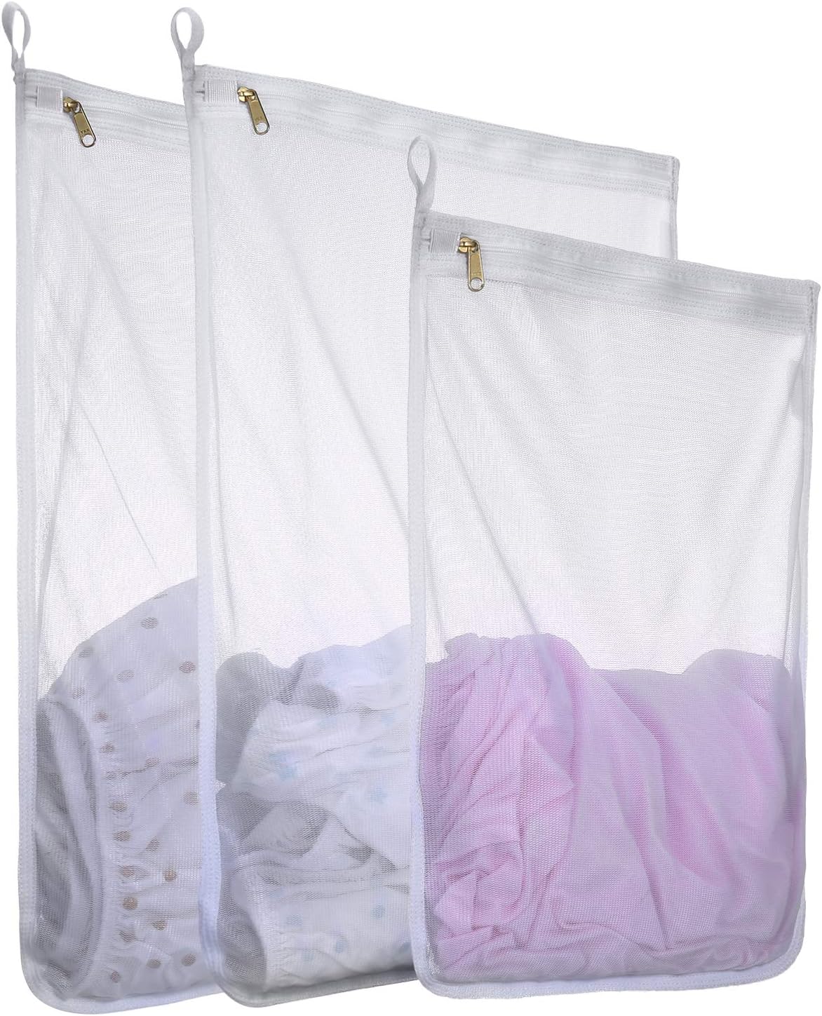 Reusable Mesh Laundry Bags, Delicates Garment Washing Bags for Travel/College, Durable Zipper Closure (2 Large 1 Medium)