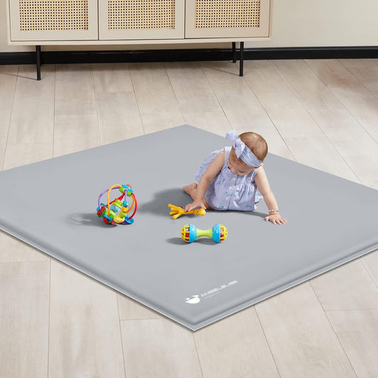 ANGELBLISS Baby Playpen Mat, Self-Inflating Play Mat for Babies and Toddlers, Roll Up & Waterproof Foam Crawling Mat for Floor, Portable Playmat for Babies with Travel Bag Grey (50×50in)
