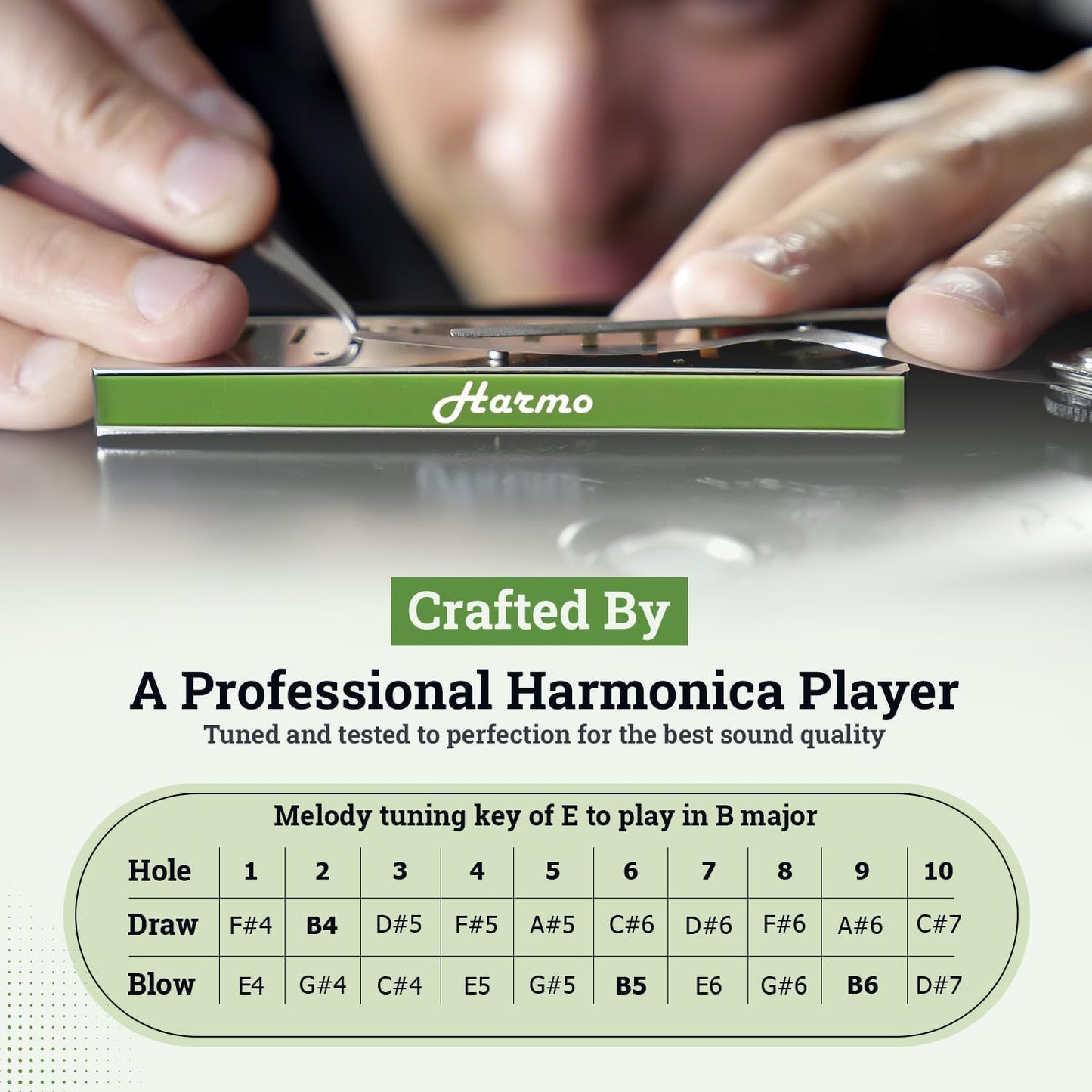 Polar Diatonic Melody Tuned Harmo Harmonica Key of E - Special Tuning for Easy Melodies in Cross Harp, 2 Octaves Without Bends, Loud & Responsive with Smooth Edges - USA-Checked