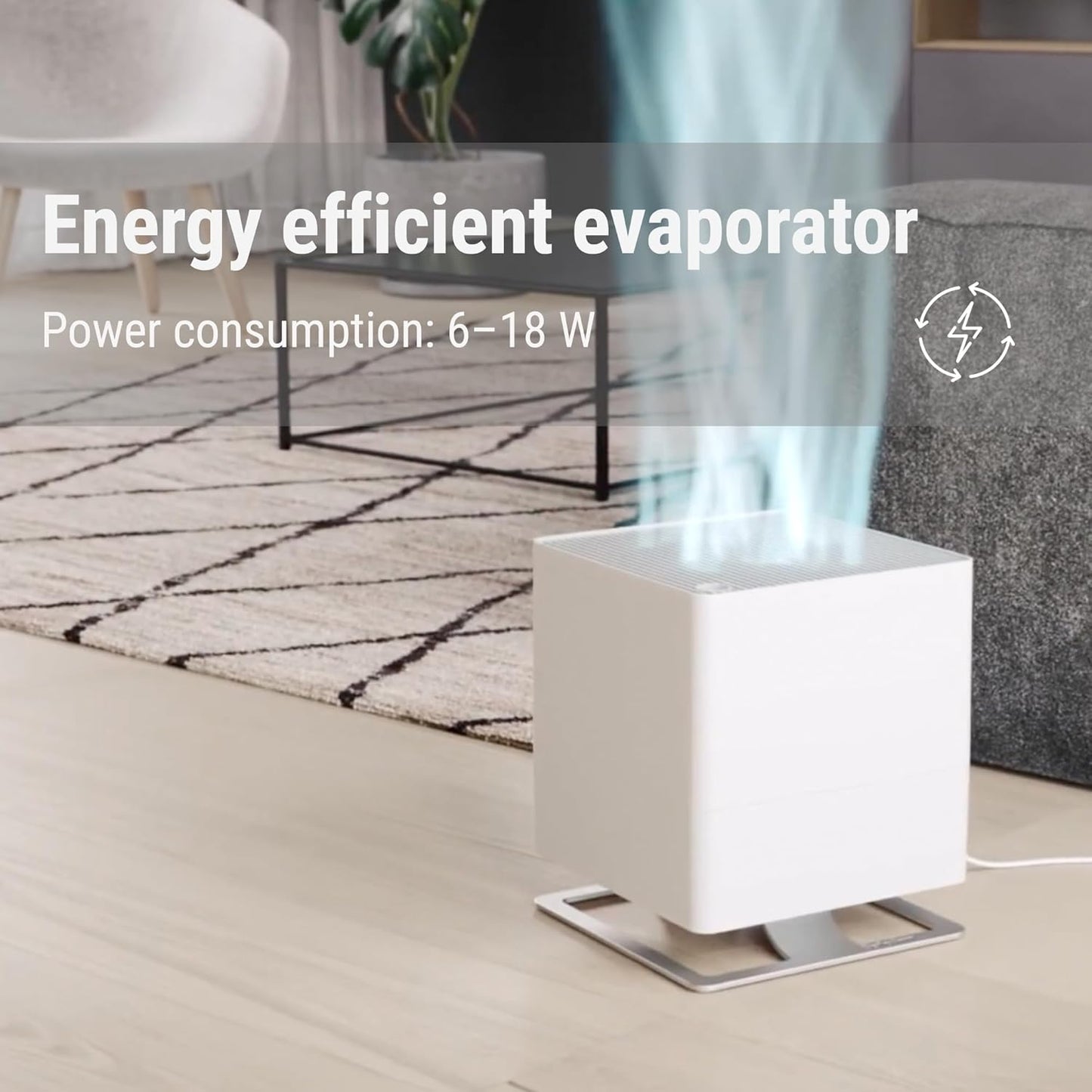 Stadler Form humidifier Oskar, Energy-Saving Humidifier for Rooms up to 540 Square Feet, Evaporator with Automatic Switch-Off, Dimmable LEDs, Very Quiet, White, medium
