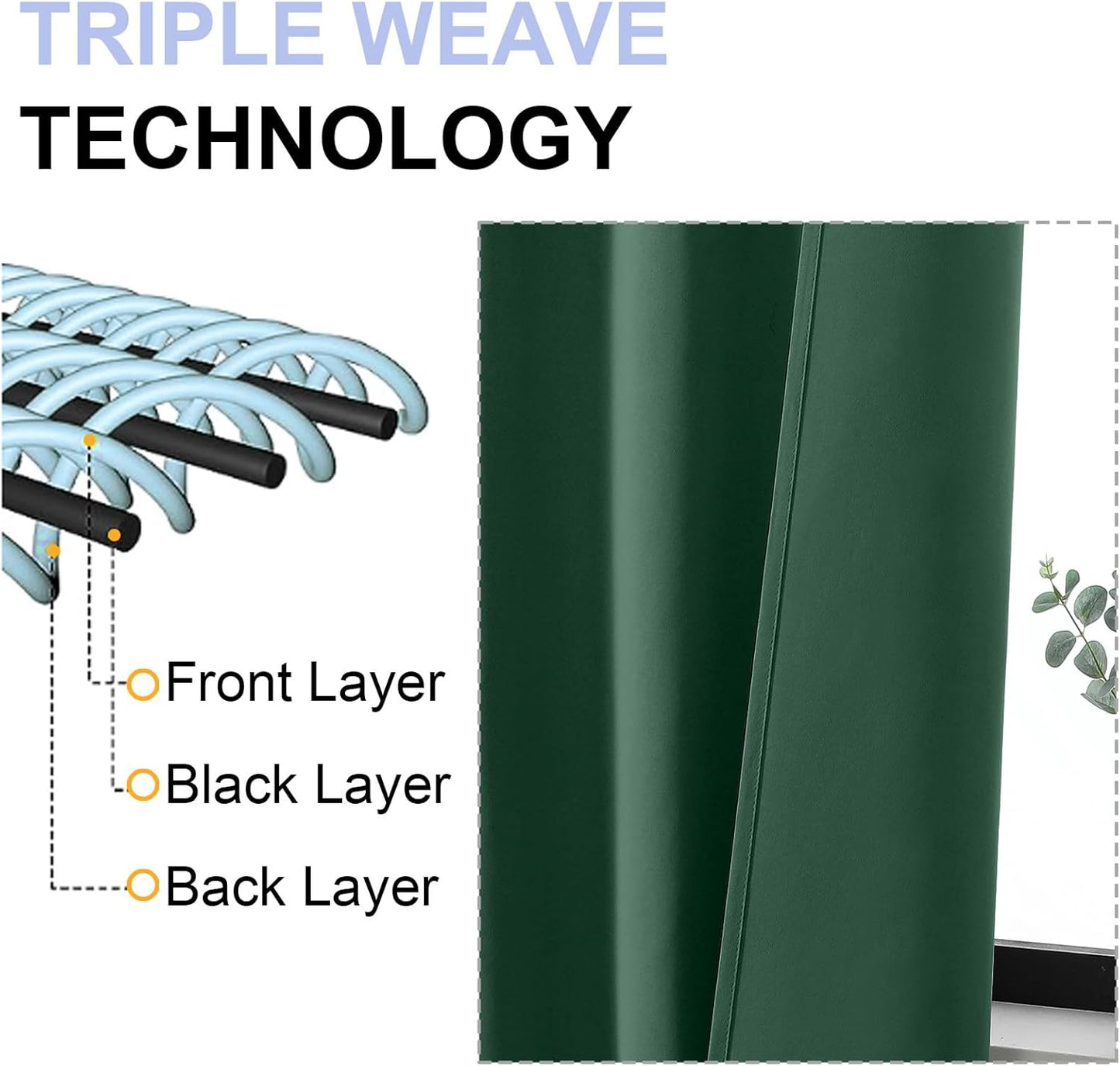 Simplebrand Blackout Extra 10ft Curtains for Patio 120 Inches Long 2 Panels Set, Solid Thermal Insulated Energy Saving Rod Pocket Window Treatment Curtains Blackout Drapes, 50" Wx120 L, Ever Green