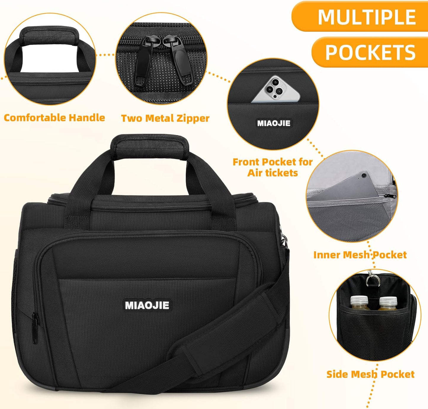 Underseat Carry On Luggage Lightweight Travel Tote Weekender Bag Overnight Duffle Bag for Travel, Travel Essentials Personal Item Travel Bag for Women and Men,Black-16Inch