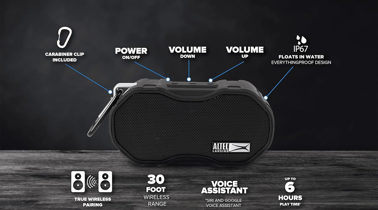 Altec Lansing Baby Boom XL - Waterproof Bluetooth Speaker, Wireless & Portable for Travel & Outdoor Use, Deep Bass & Loud Sound, 1 Pack, Black