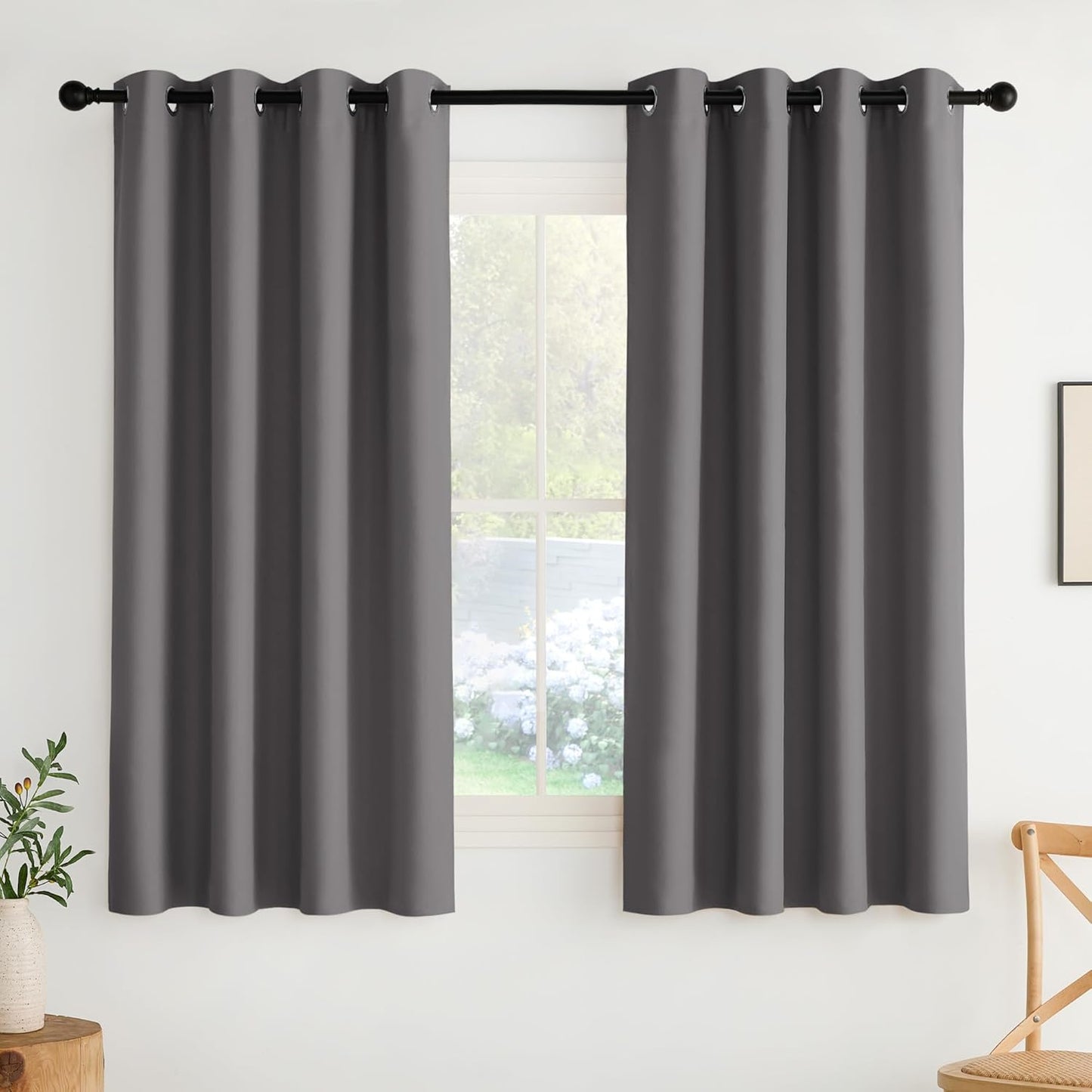 NICETOWN Grey Grommet Blackout Curtains 63 inch - Thermal Insulated Shades for Living Room, Yard, Bedroom, Closet, Laundry - Heavy-Duty, 2 Panels, W52 x L63