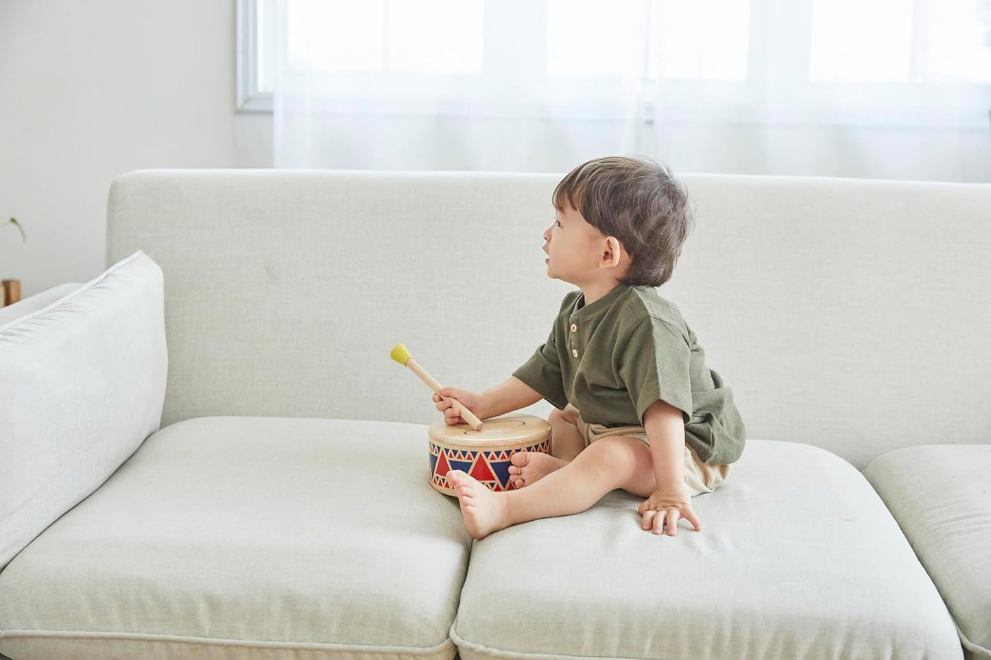 PlanToys® Solid Drum Wooden Musical Toy for Toddlers | Pretend Play Instrument for Kids | Eco-Friendly Percussion Toy for Coordination, Creativity & Early Learning Development