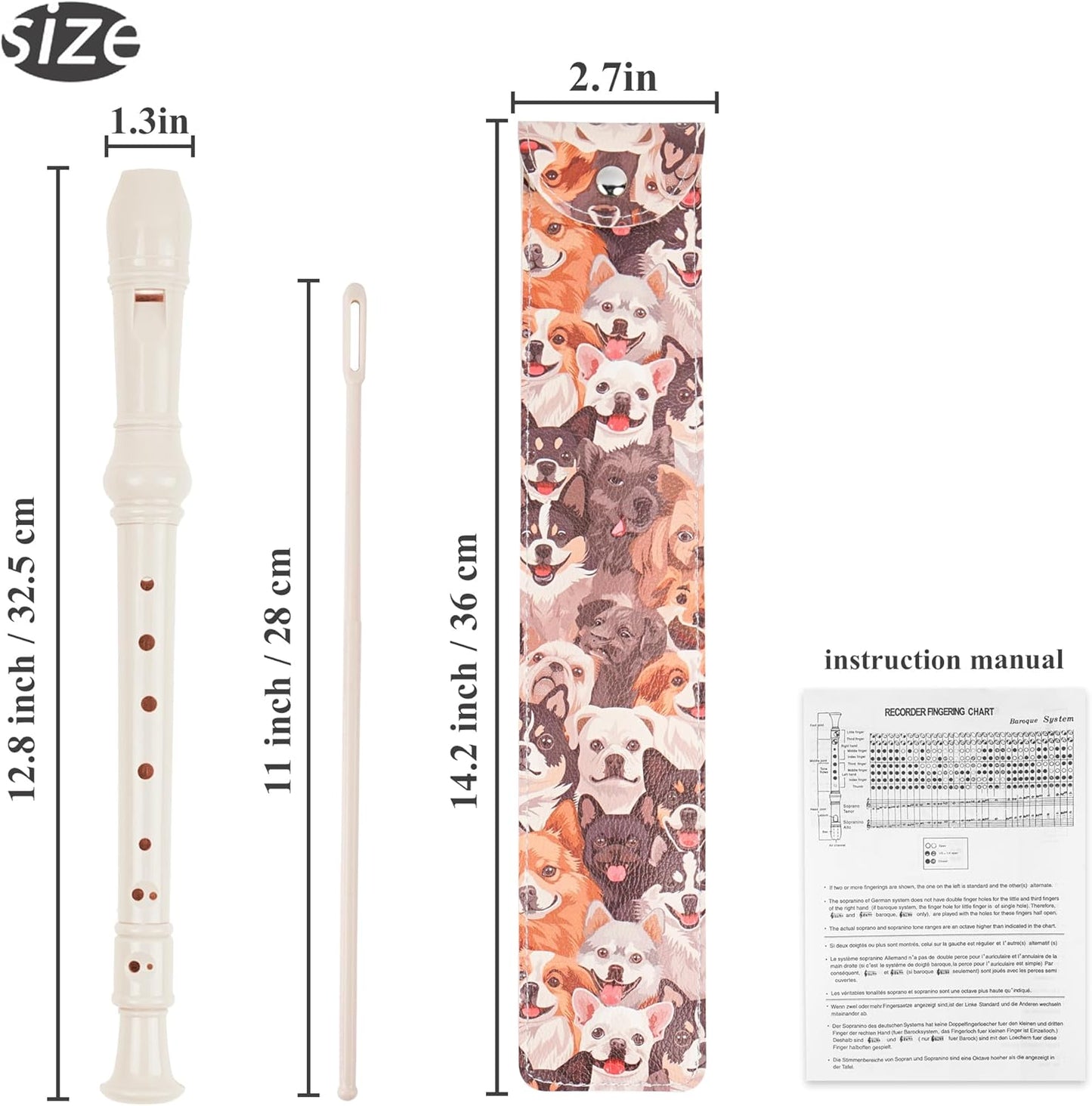 Recorder Instrument for Beginner Kids Adults,8-Hole Soprano Descant Recorder Music Flute with with Cleaning Rod & Leather Case For School Student Home Entertainment(2-Dense Dog)