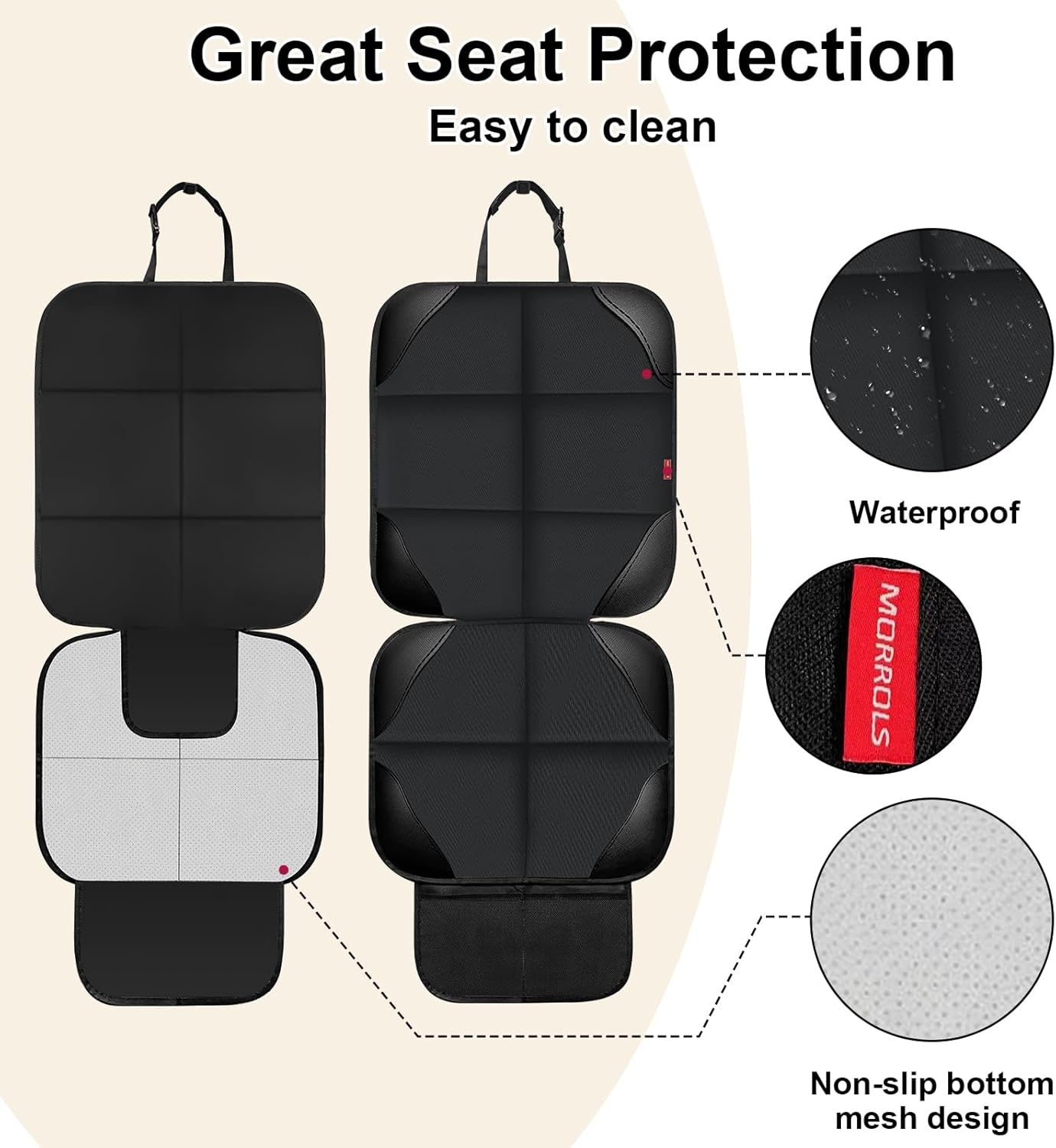 Car Seat Protector for Child Seats,1 Pack Car Seat Cushion,Waterproof Fabric Car Seat Covers for Non-Slip Backing Mesh Pockets for Baby,Pet,SUV, Sedan and Trunk(Black)