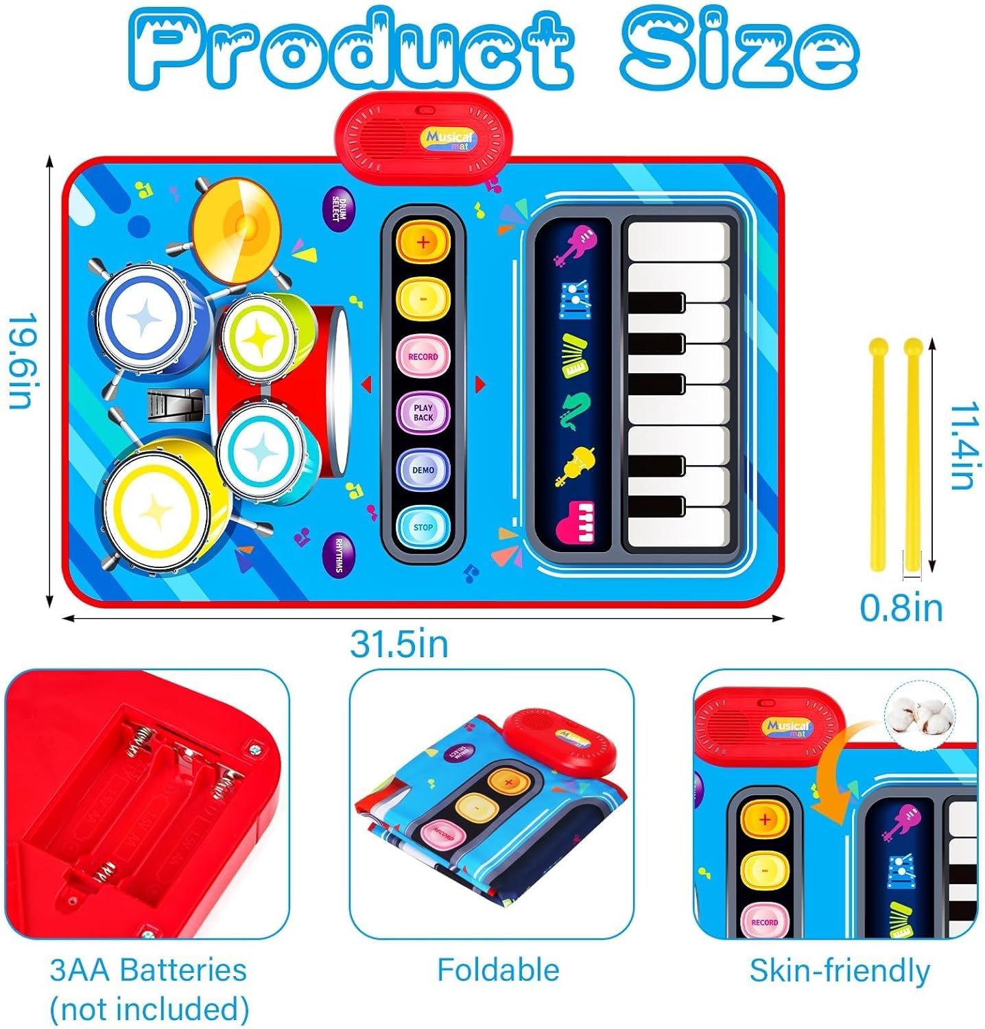 Baby Toys for 1 Year Old: Baby Musical Mat Toddler Toys Age 1-2 - 2 in 1 Piano Drum Babies Play Mat - Infant Music Toy 12-18 Months Babies Birthday Valentines Gifts for 1 2 3 Year Old Boys Girls