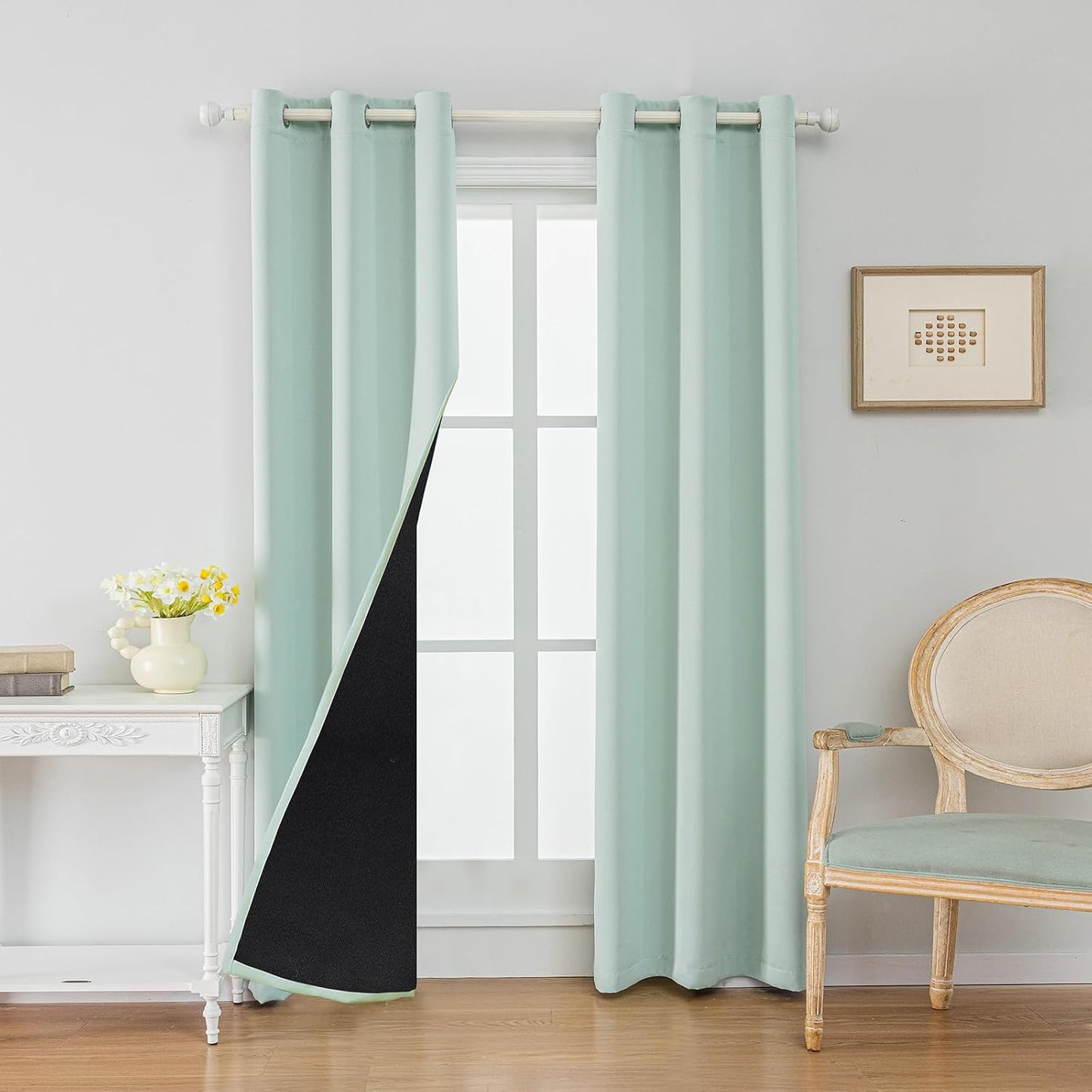 Anytime 100% Blackout Curtain Set, Thermal Insulated & Energy Efficiency Window Draperies for Guest Room, Full Shading Panels for Shift Worker and Light Sleepers（Light Blue, 2 Panels, 42W x 84L）