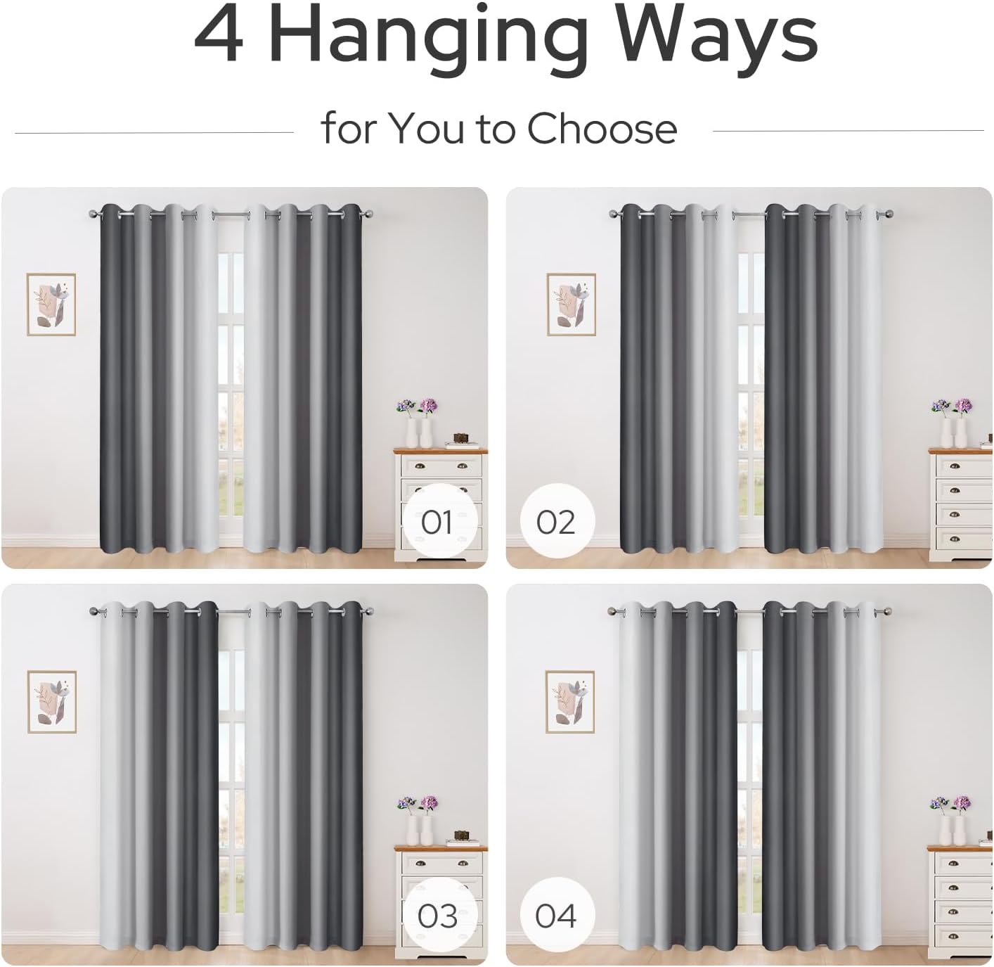 HOMEIDEAS Gray Grey Ombre Blackout Curtains, 52 X 96 Inch Length Gradient Color Room Darkening Curtains with Grommet Thermal Insulated Window Drapes for Living Room, Bedroom, 2 Panels