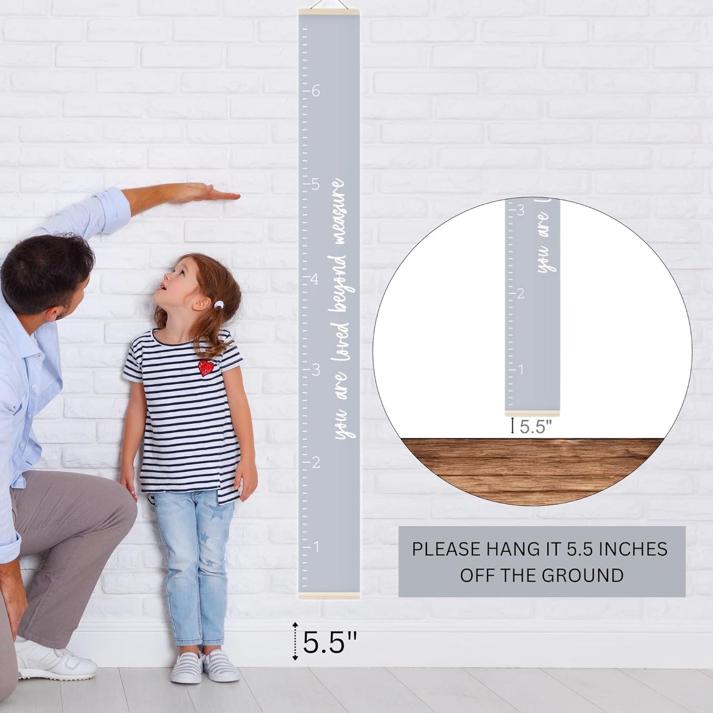 Morxy Canvas Growth Chart for Kids - Unisex Kids Room Wall Decor - Measuring Height Chart- Wall Tape with Height Chart for Kids (Canvas, Loved Beyond Measure- Gray)