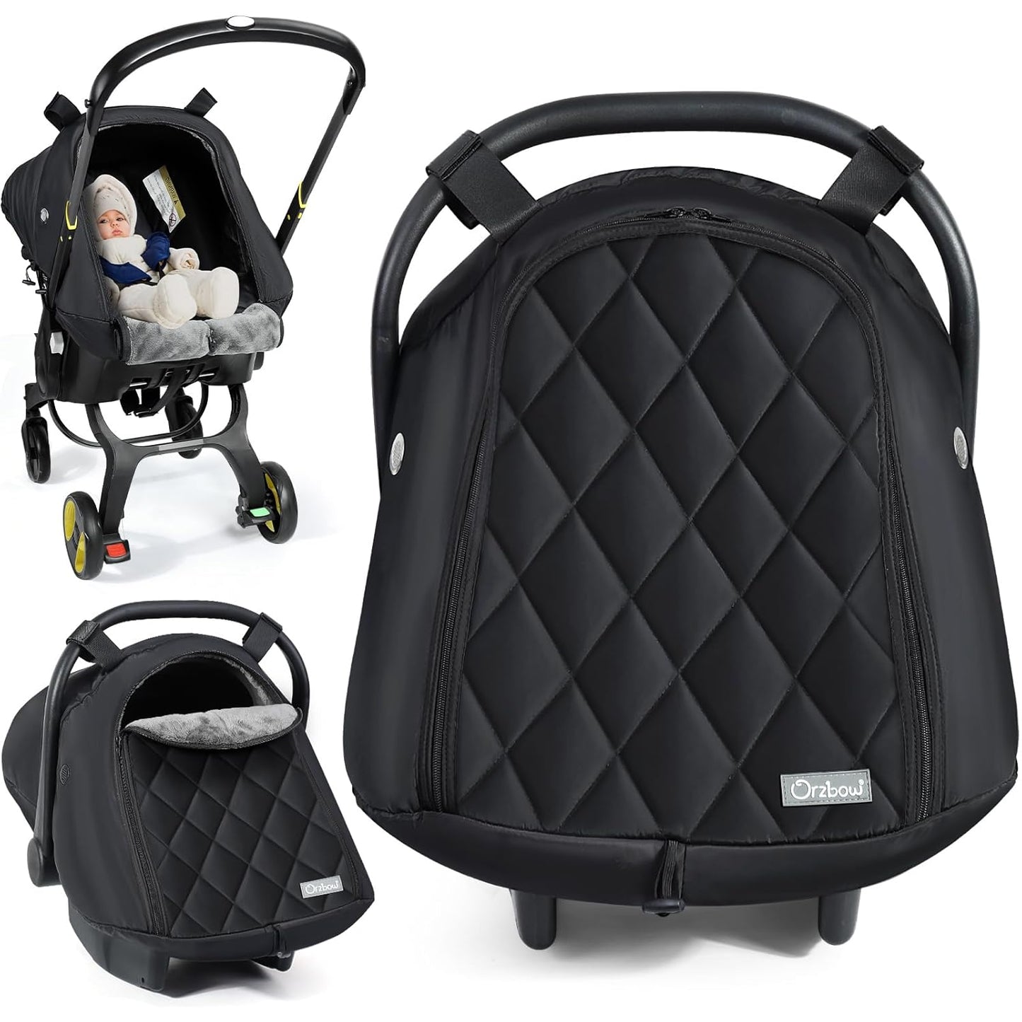Orzbow Baby Car Seat Cover, Winter Carseat Cover with Zipper Access, Rain, Snow and Wind Proof, Side Breathable, Compatible with Doona Car Seats and Strollers, Newborn Essentials Carrier Canopy, Black