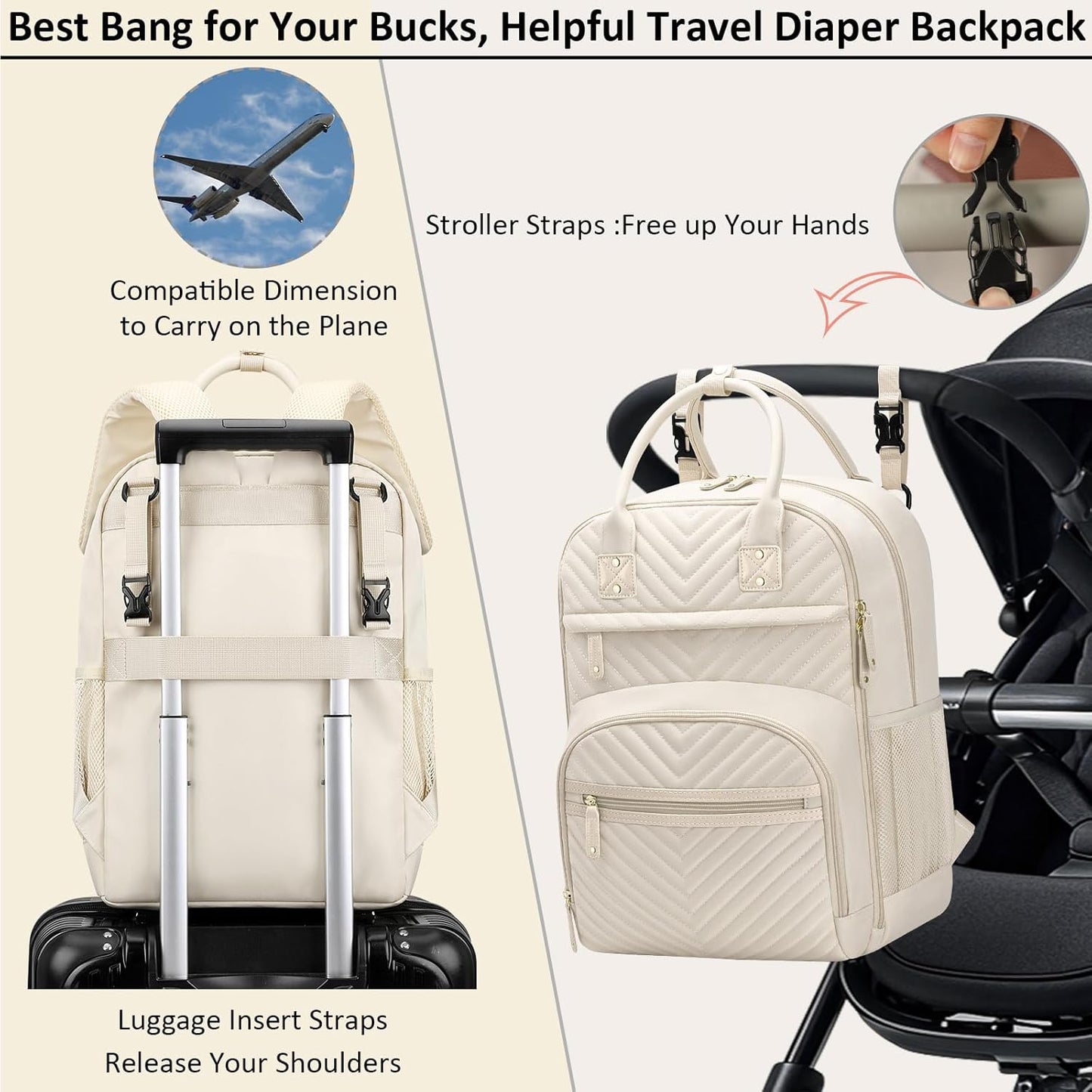 Diaper Bag Backpack for Women with Changing Pad, Baby Bag with Insulated Pockets Multifunctional Diaper Bags For Baby Girl Boy Waterproof Baby Bags For Boys Girls Maternity Bag Beige