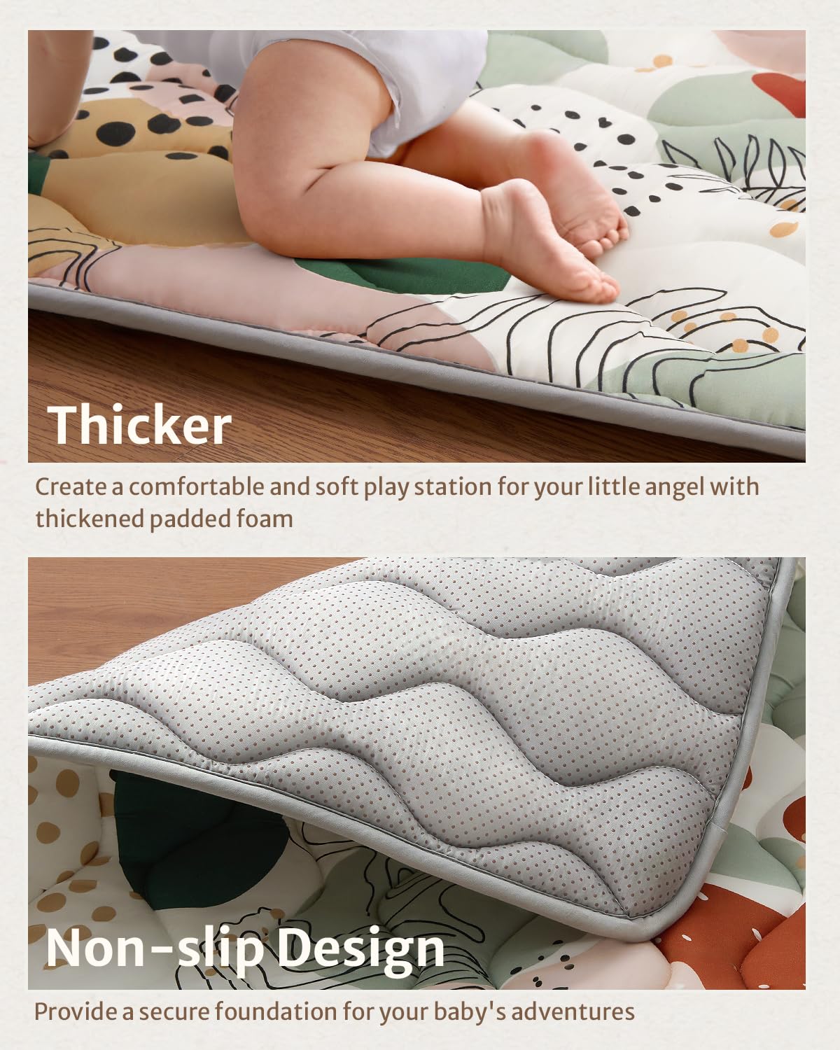 Blissful Diary Portable Baby Play Mats for Floor, Thicken Cushioned Foldable Baby Crawling Mat for Indoor Outdoor, Modern Abstract 43" X 43"