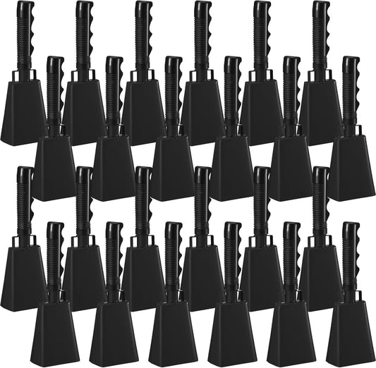 24 Pcs Cow Bell Cheering Bell Cow Bells Noise Makers for Sporting Events Football Cowbell with Handle Loud Musical Instrument for Sports School Classroom Alarm(black,9 '')