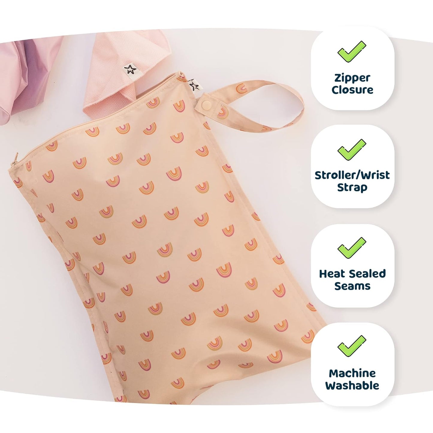 Tiny Twinkle Mess-Proof Waterproof Wet Dry Bag | 2-Pack Reusable Wet Bags for Swimsuits & Baby Clothes | Leakproof Wet Bag for Travel & Diaper Changes for Baby (Pink, Brown Checkers)