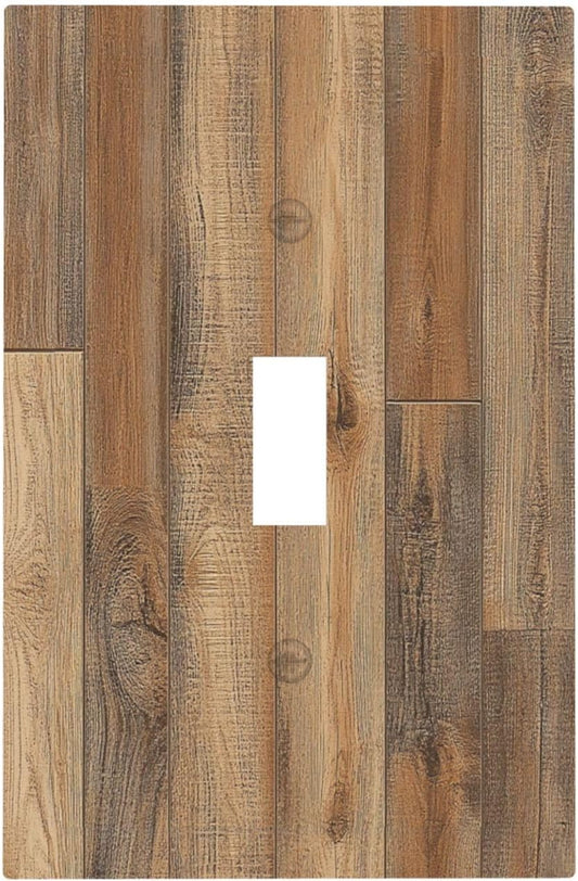 Decorative Light Switch Cover Retro Rustic Brown Wood Grain 1 Gang Single Toggle Device Electrical Faceplate Switchplates Decorator Outlet Wall Plate For Farmhouse Cabin Decor
