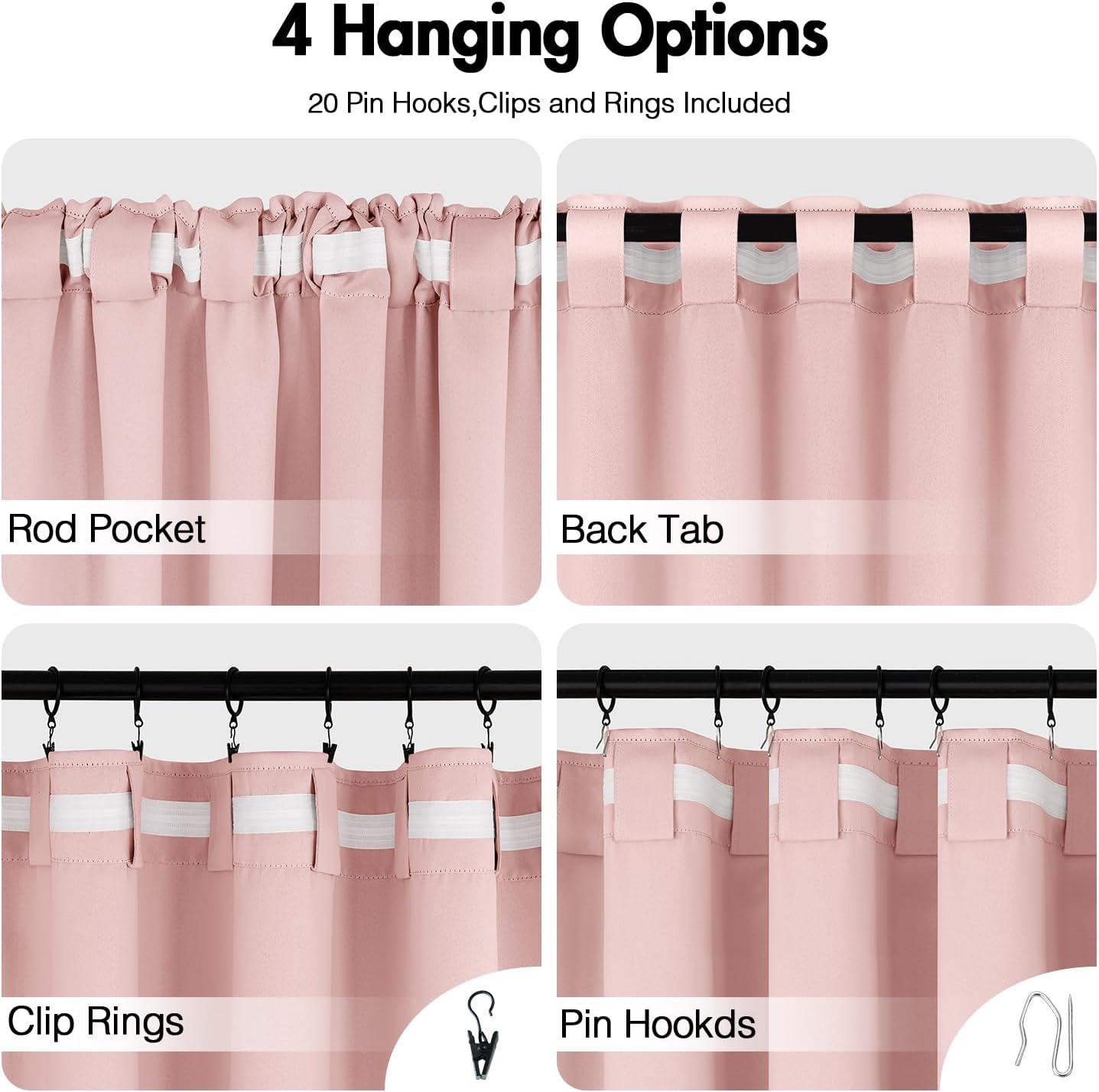 ANRODUO Light Pink Blackout Curtains for Girls Bedroom Living Room, Back Tab Rod Pocket Pinch Pleated Thermal Insulated Room Darkening Curtains 72 Inches Long 2 Panels, 42 x 72 Inch